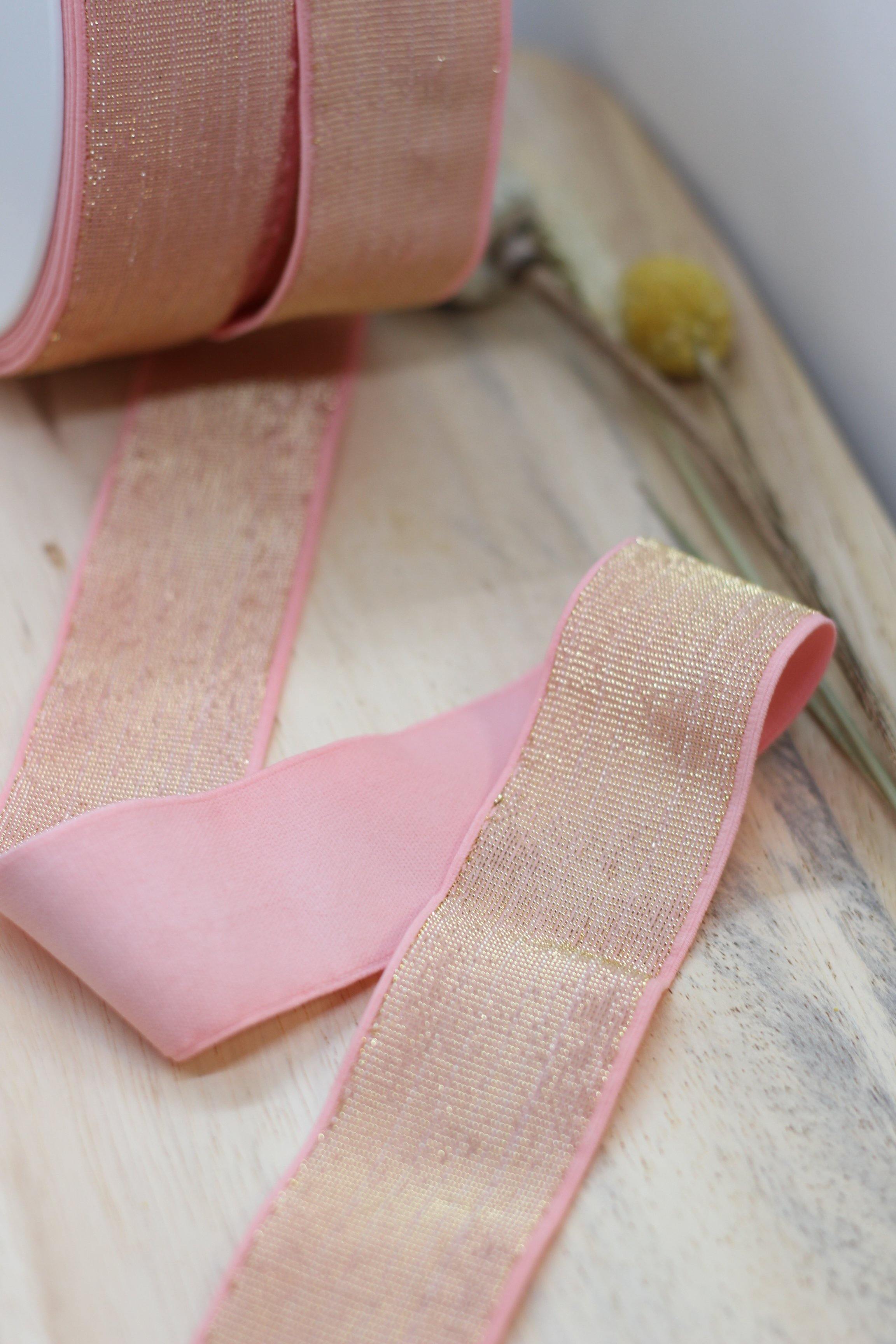 Elastique Large Lurex Rose/Doré (Vendu x10cm) - L'atelier de Gaspard et Léonie