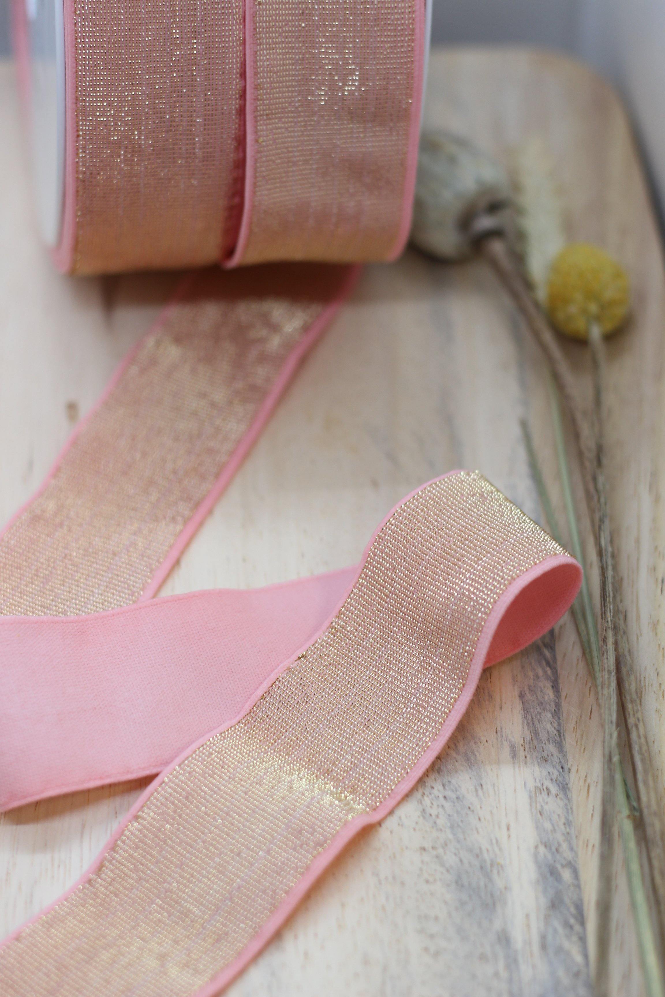 Elastique Large Lurex Rose/Doré (Vendu x10cm) - L'atelier de Gaspard et Léonie