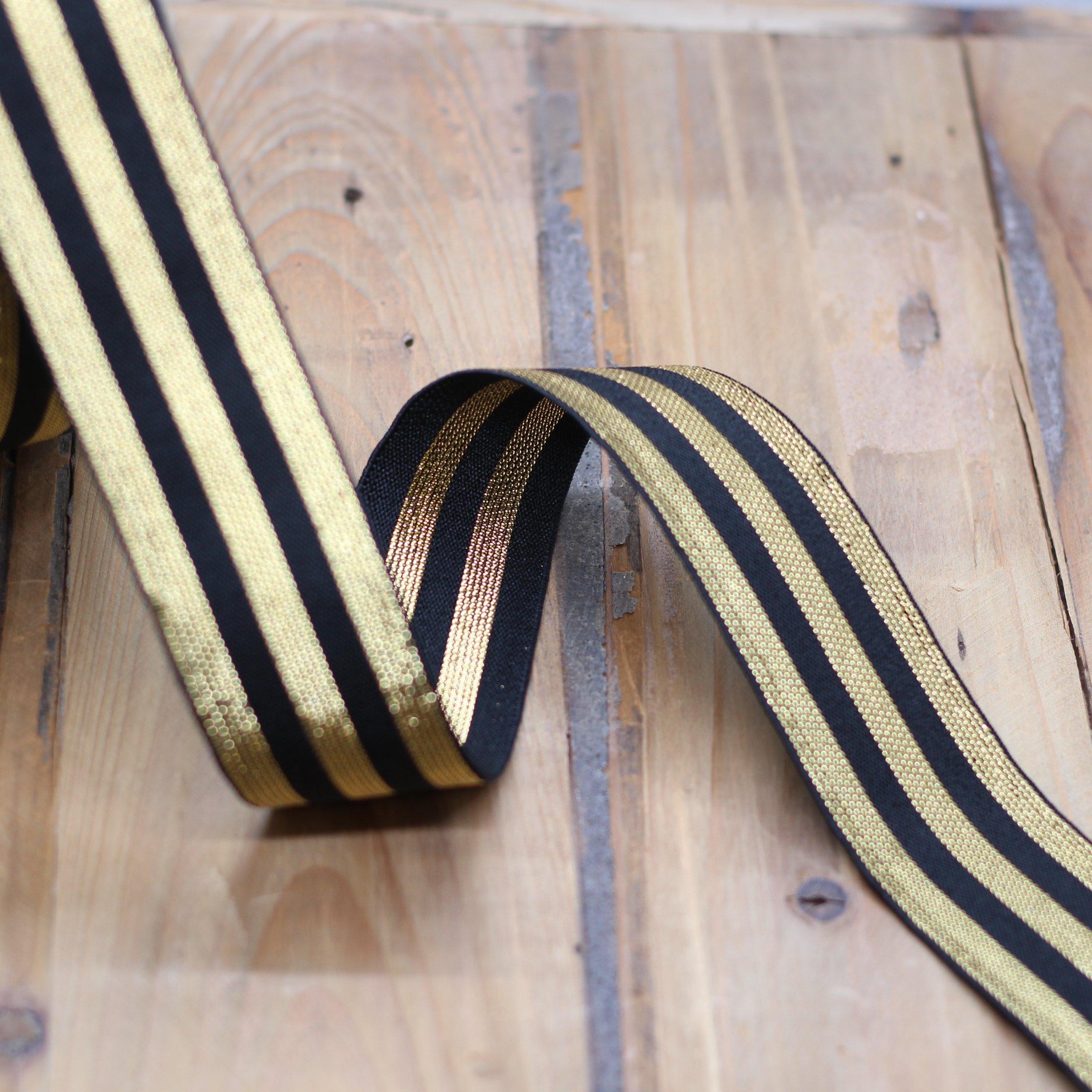 Elastique Large Lurex Stripe Noir et Or (Vendu x10cm) Mercerie Sélection Gaspard & Léonie | Gaspard et Léonie Tissus Mercerie Toulouse