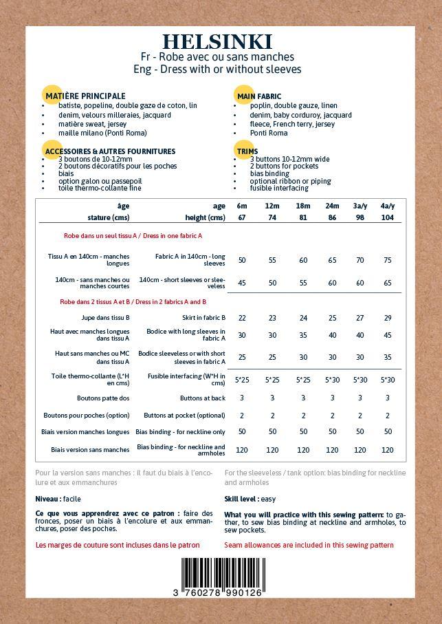 HELSINKI Enfant Robe patron de couture pochette - L'atelier de Gaspard et Léonie