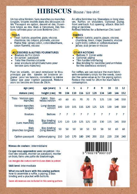 HIBISCUS Enfant Top patron de couture pochette - L'atelier de Gaspard et Léonie