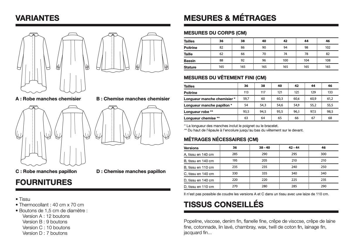 IRMA Robe ou Chemise Patron de couture pochette - L'atelier de Gaspard et Léonie