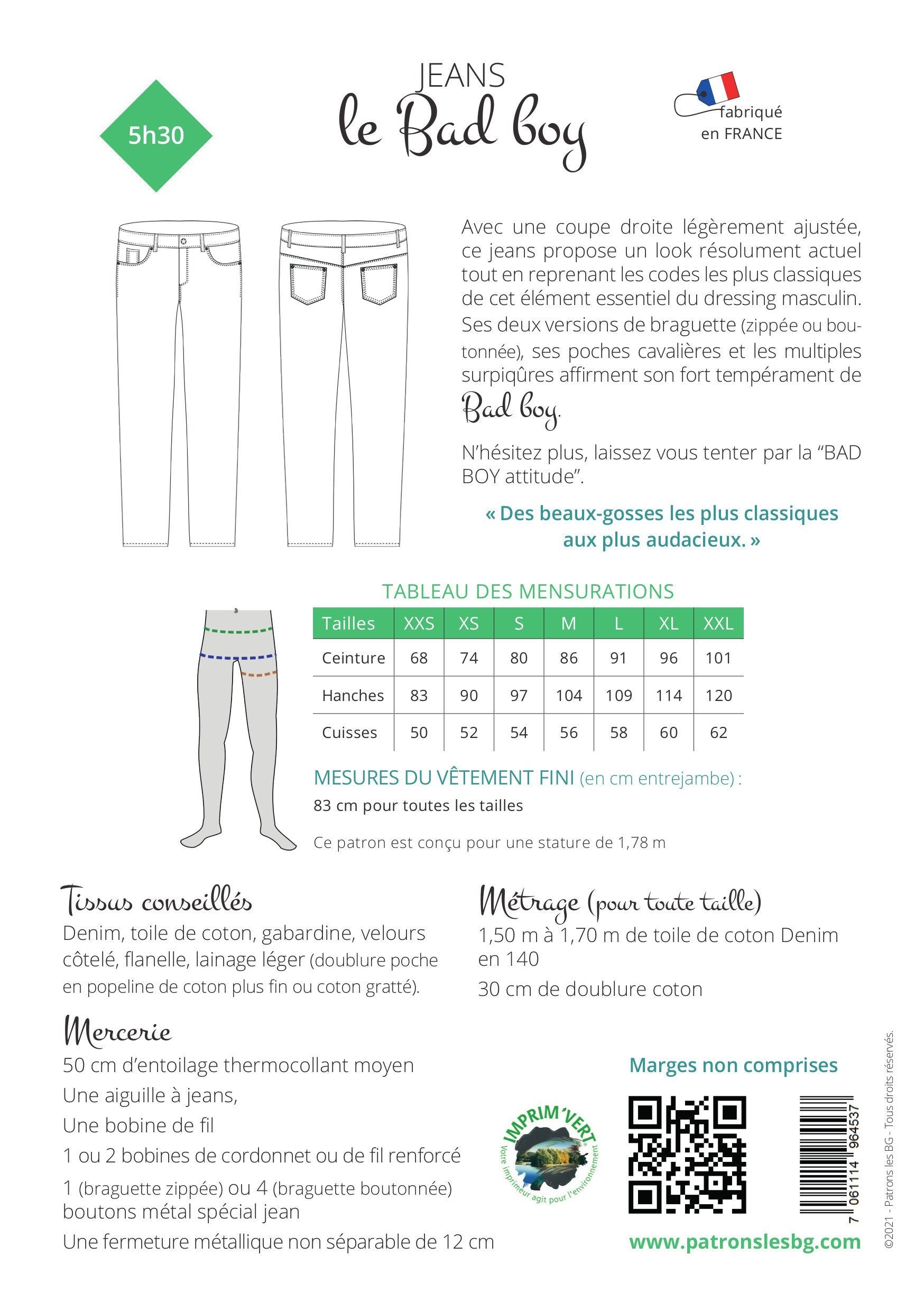 Jeans LE BAD BOY Patron de couture pochette - Les Beaux Gosses Patron de couture LES BEAUX-GOSSES | Gaspard et Léonie Tissus en ligne et Mercerie à Toulouse