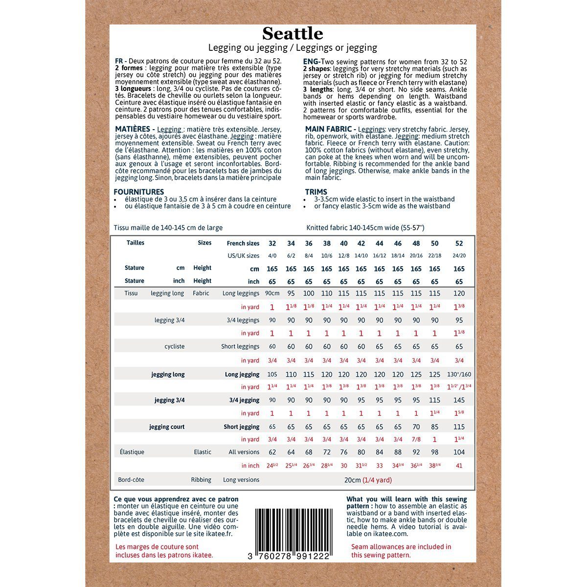 Legging SEATTLE patron de couture pochette IKATEE Patron de couture Ikatee | Gaspard et Léonie Tissus en ligne et Mercerie à Toulouse