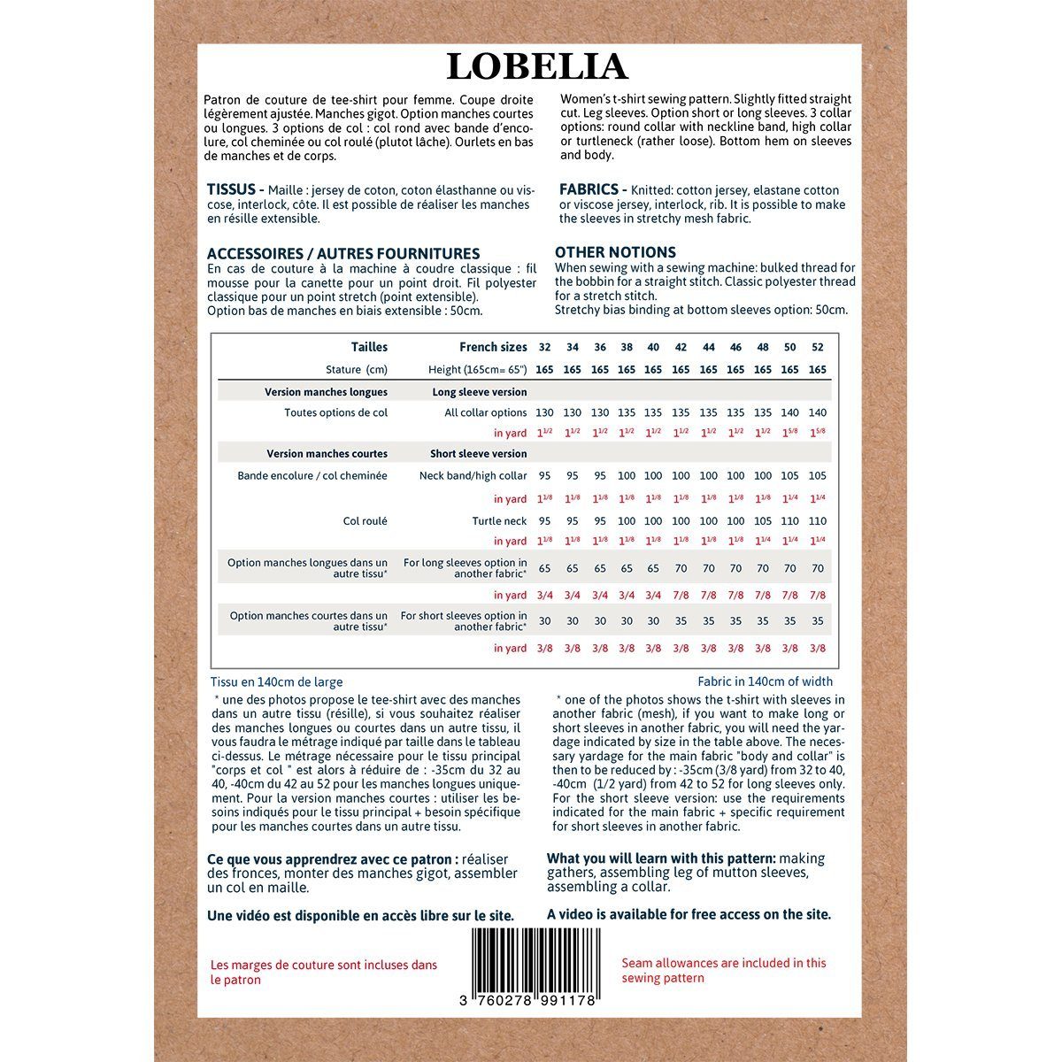 LOBELIA Tee-shirt patron de couture pochette Patron de couture Ikatee | Gaspard et Léonie Tissus Mercerie Toulouse