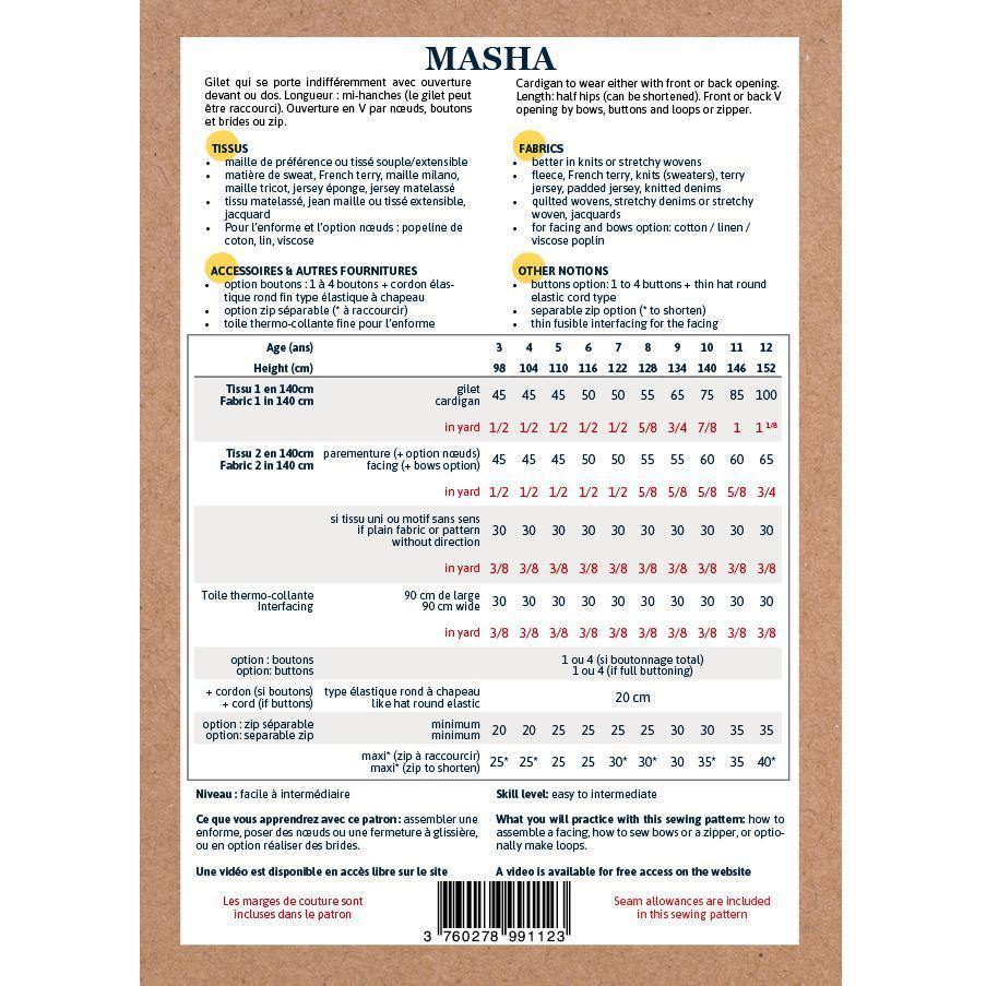 MASHA Gilet-Cardigan-Sweat patron de couture pochette - L'atelier de Gaspard et Léonie