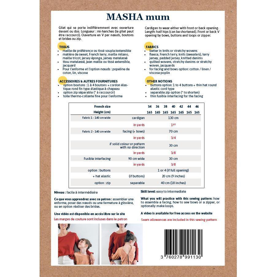MASHA Mum Gilet-Cardigan-Sweat patron de couture pochette - L'atelier de Gaspard et Léonie