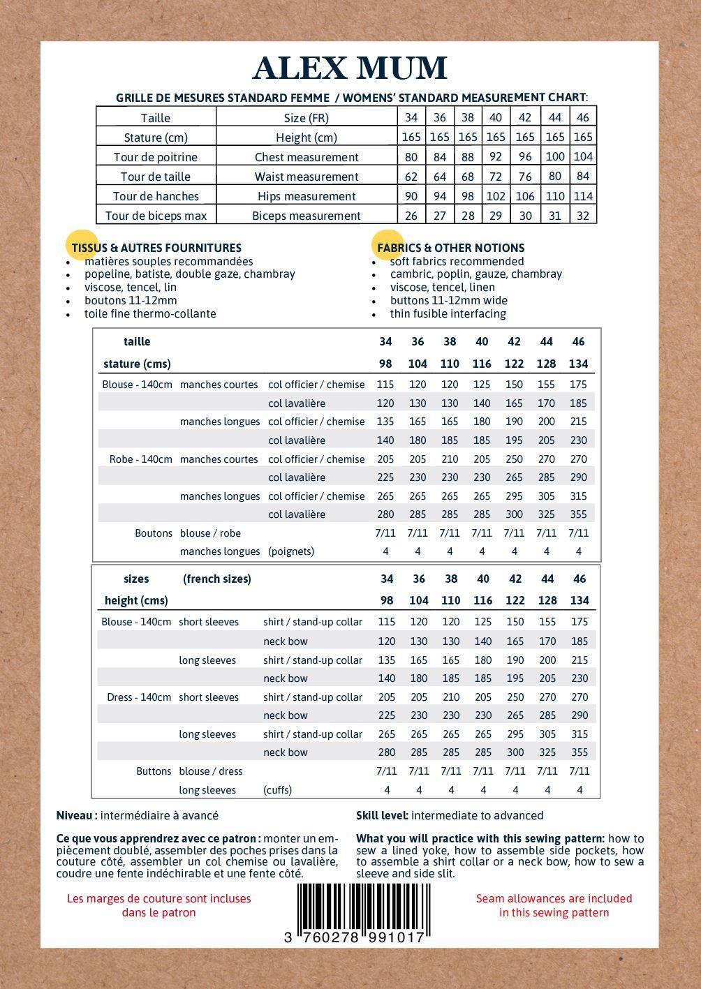 Patron ALEX Mum Robe Blouse Patron de couture pochette - L'atelier de Gaspard et Léonie