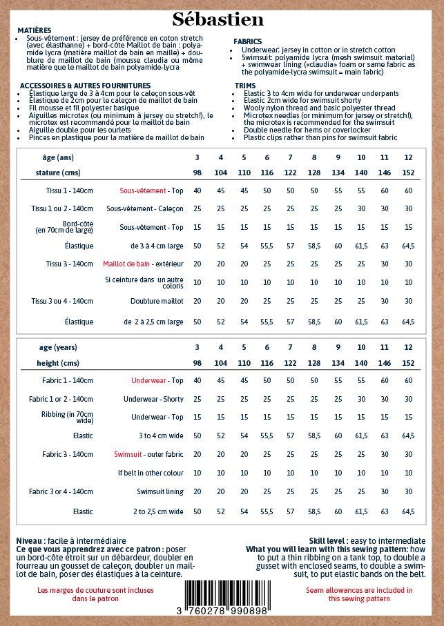 Patron SEBASTIEN Enfant Sous-vêtements et Maillot de bain - L'atelier de Gaspard et Léonie