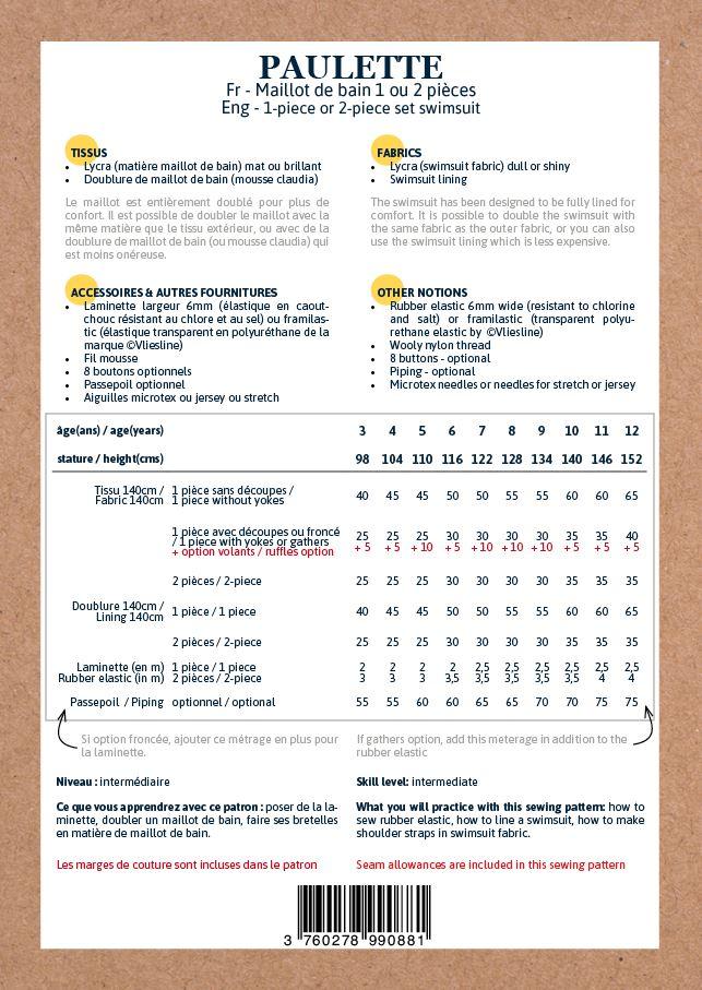 PAULETTE Enfant Maillot de bain Patron de couture pochette - L'atelier de Gaspard et Léonie
