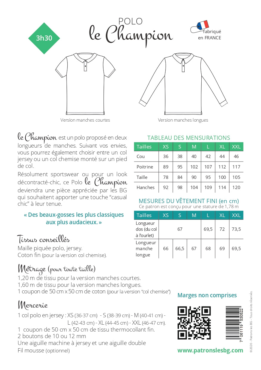 Polo LE CHAMPION Patron de couture pochette - Les Beaux Gosses Patron de couture LES BEAUX-GOSSES | Gaspard et Léonie Tissus en ligne et Mercerie à Toulouse