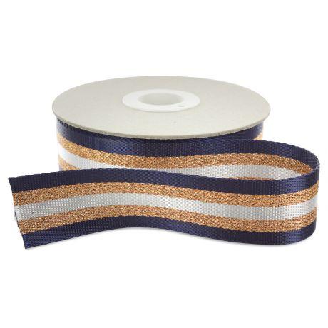 Sangle 38mm marine/doré/blanc (vendu x10cm) Mercerie Sélection Gaspard & Léonie | Gaspard et Léonie Tissus Mercerie Toulouse