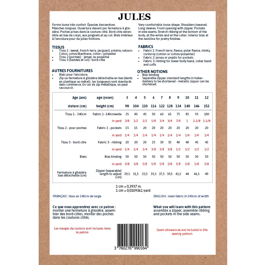 Sweat Bomber JULES - patron de couture pochette - IKATEE Patron de couture Ikatee | Gaspard et Léonie Tissus en ligne et Mercerie à Toulouse