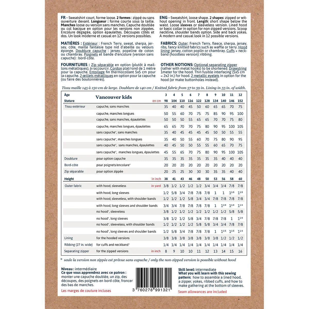 Sweatshirt VANCOUVER KIDS - patron de couture pochette - IKATEE Patron de couture Ikatee | Gaspard et Léonie Tissus en ligne et Mercerie à Toulouse