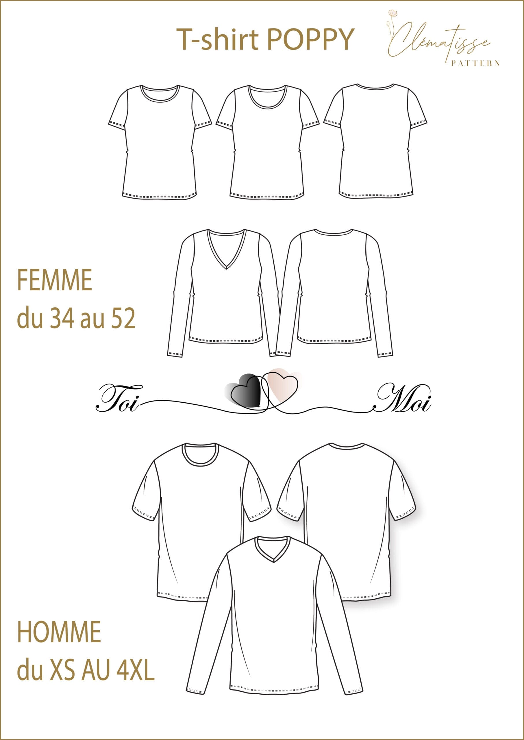 T-shirt POPPY Patron de couture Pochette - CLEMATISSE PATTERN Patron de couture CLEMATISSE PATTERN | Gaspard et Léonie Tissus en ligne et Mercerie à Toulouse