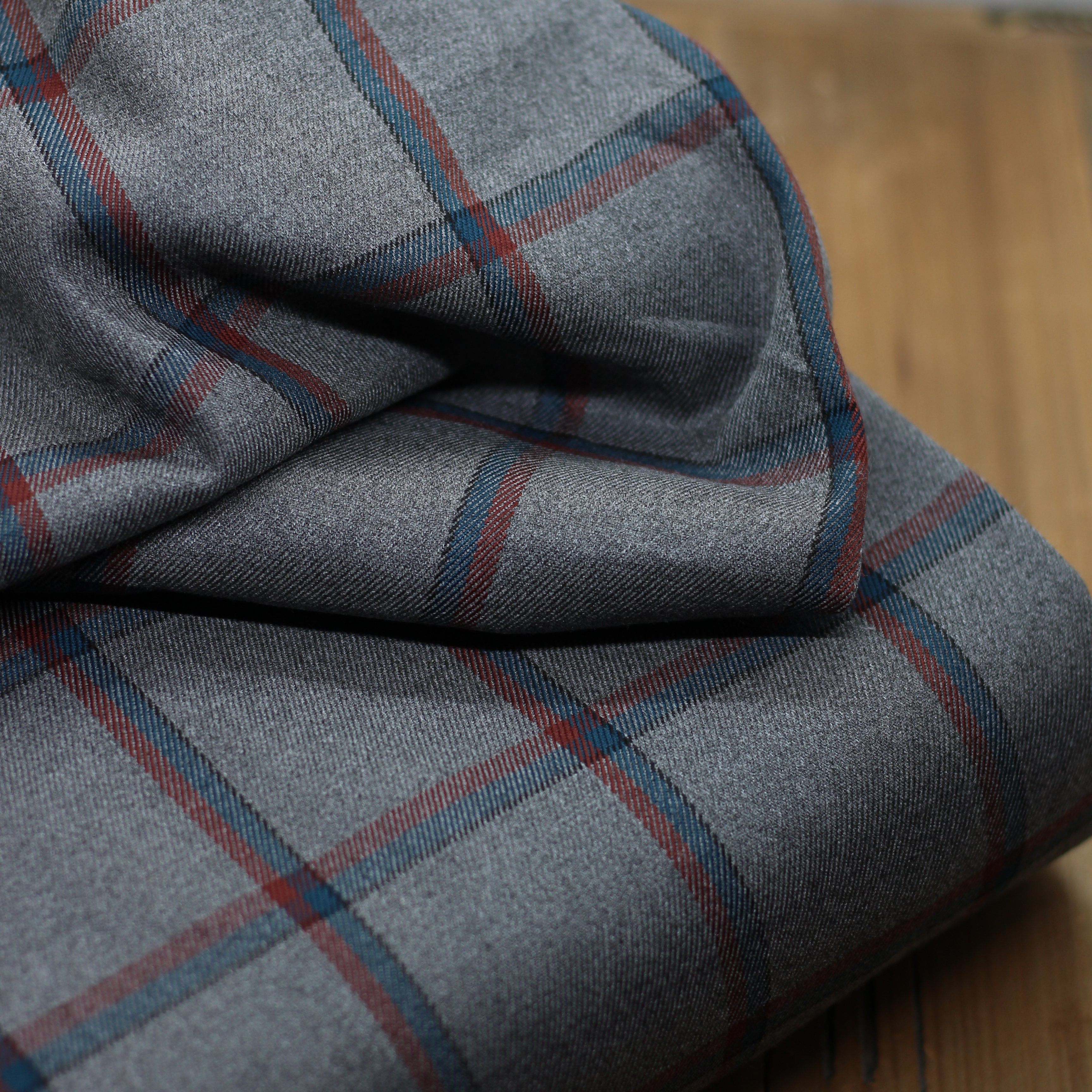 Tissu Jacquard TARTAN Bleu pétrole/Rouge - Gris (Vendu x10cm) Tissus Sélection Gaspard & Léonie | Gaspard et Léonie Tissus Mercerie Toulouse