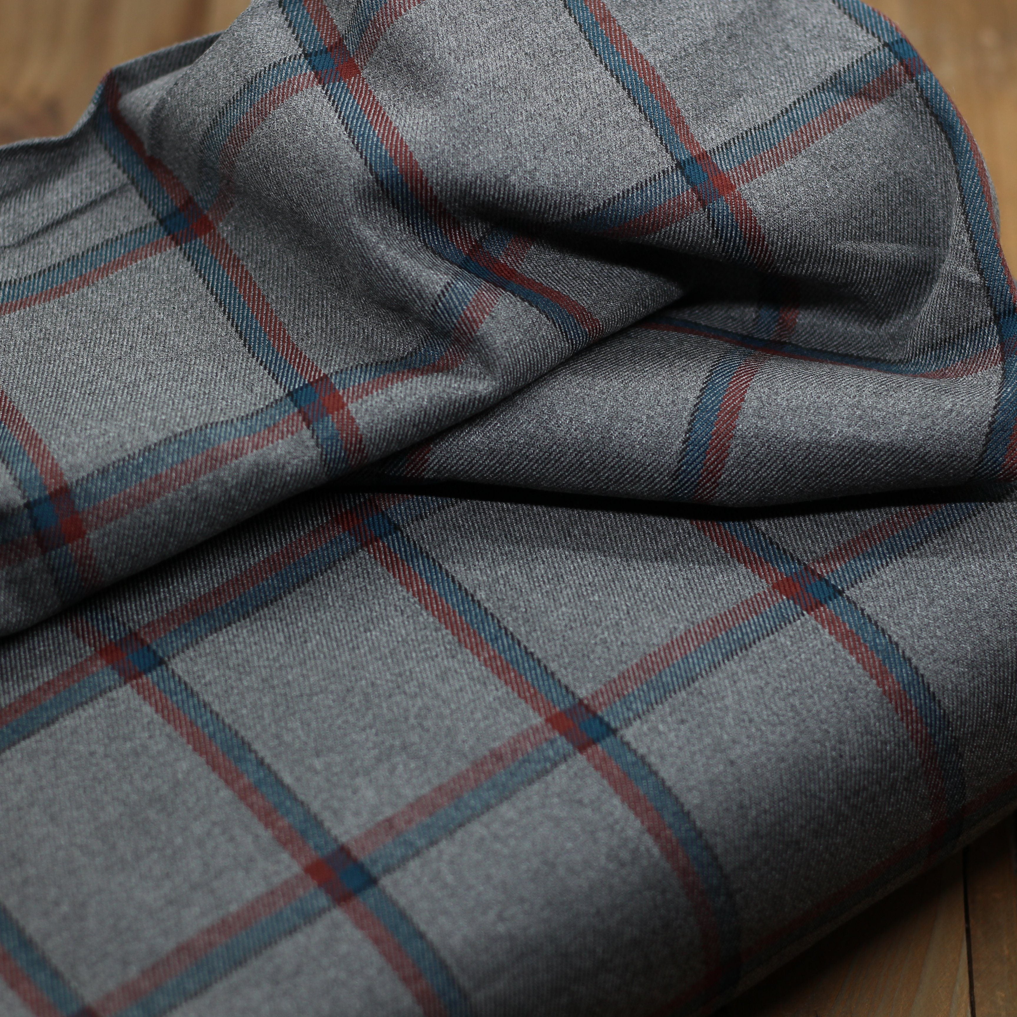 Tissu Jacquard TARTAN Bleu pétrole/Rouge - Gris (Vendu x10cm) Tissus Sélection Gaspard & Léonie | Gaspard et Léonie Tissus Mercerie Toulouse
