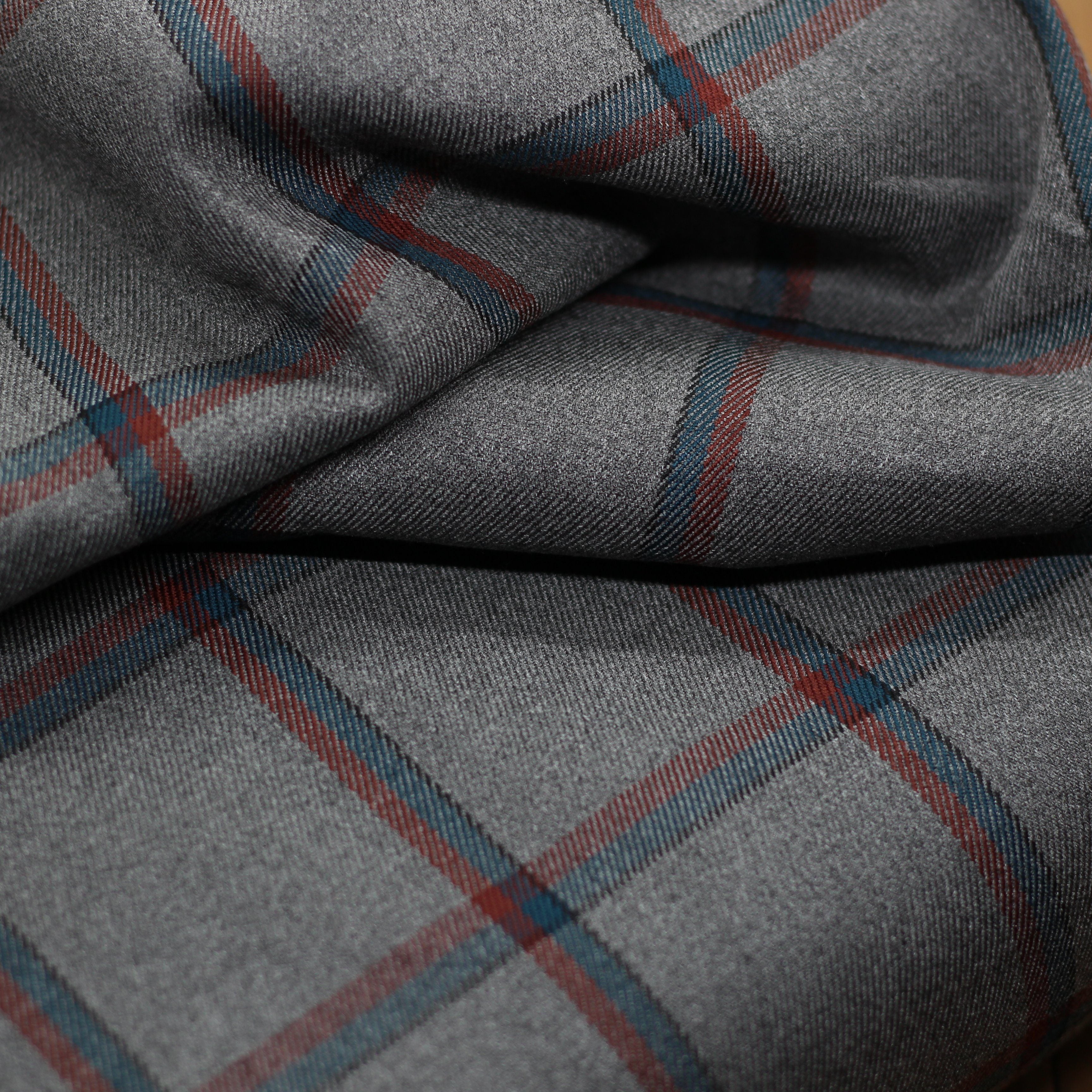 Tissu Jacquard TARTAN Bleu pétrole/Rouge - Gris (Vendu x10cm) Tissus Sélection Gaspard & Léonie | Gaspard et Léonie Tissus Mercerie Toulouse