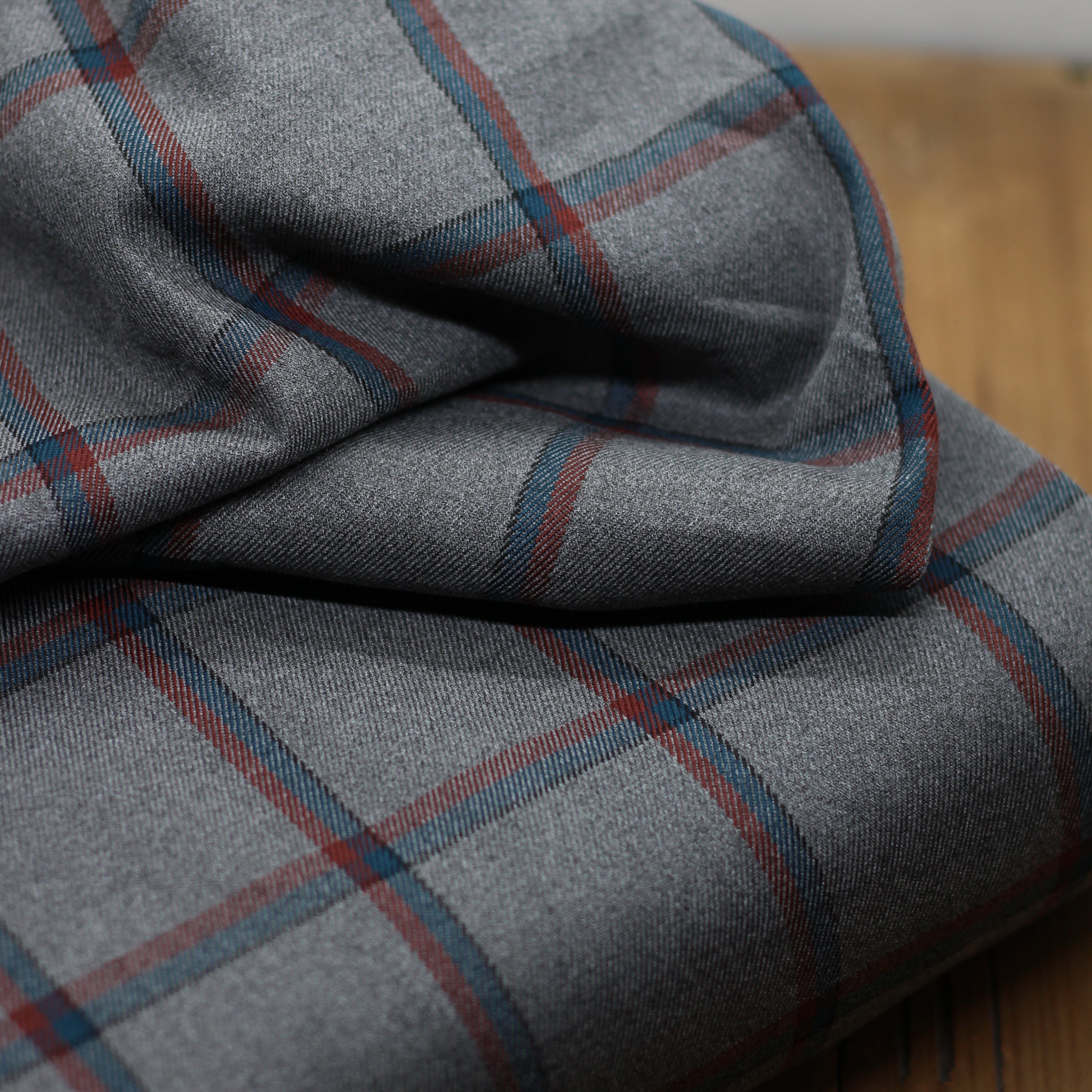 Tissu Jacquard TARTAN Bleu pétrole/Rouge - Gris (Vendu x10cm) Tissus Sélection Gaspard & Léonie | Gaspard et Léonie Tissus Mercerie Toulouse