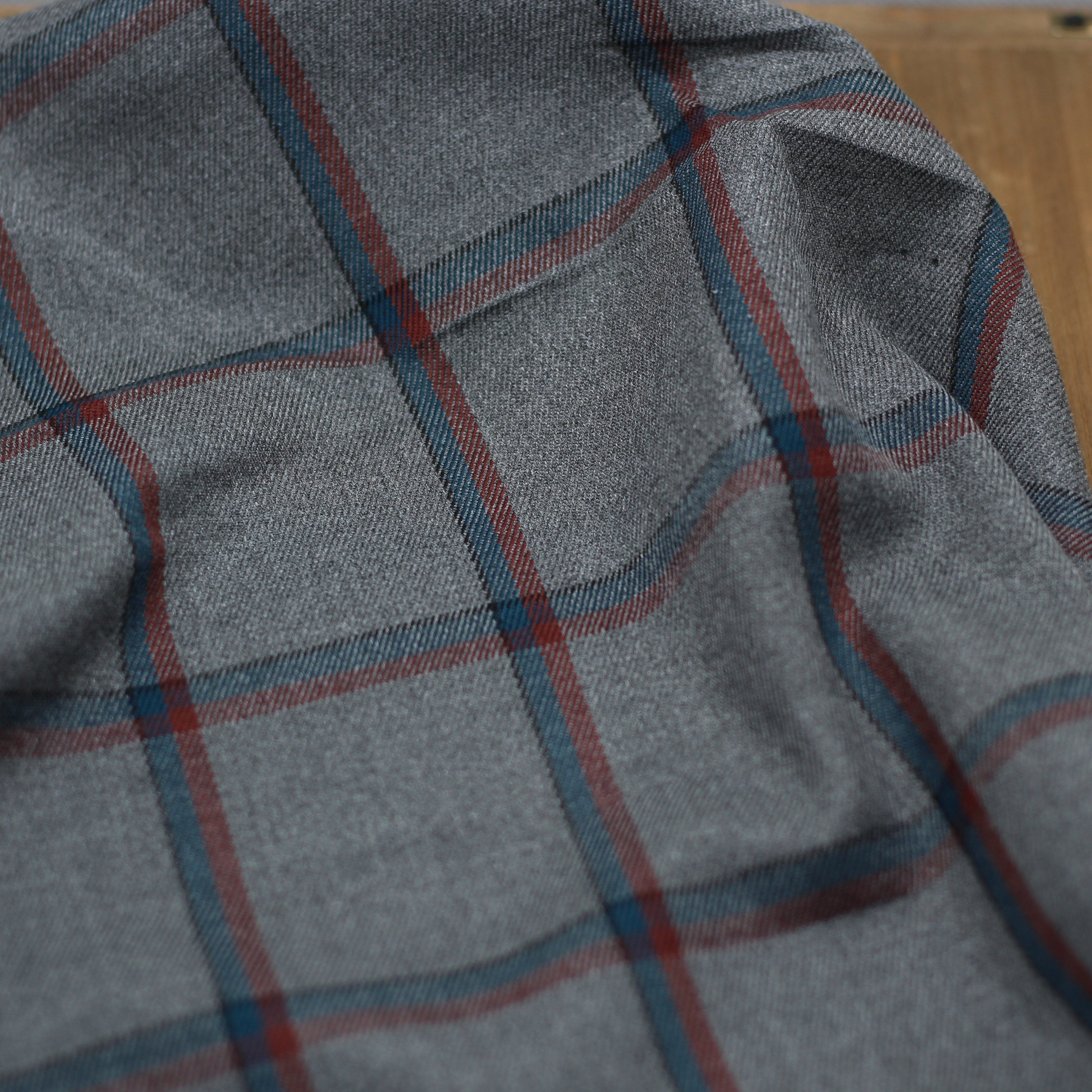 Tissu Jacquard TARTAN Bleu pétrole/Rouge - Gris (Vendu x10cm) Tissus Sélection Gaspard & Léonie | Gaspard et Léonie Tissus Mercerie Toulouse
