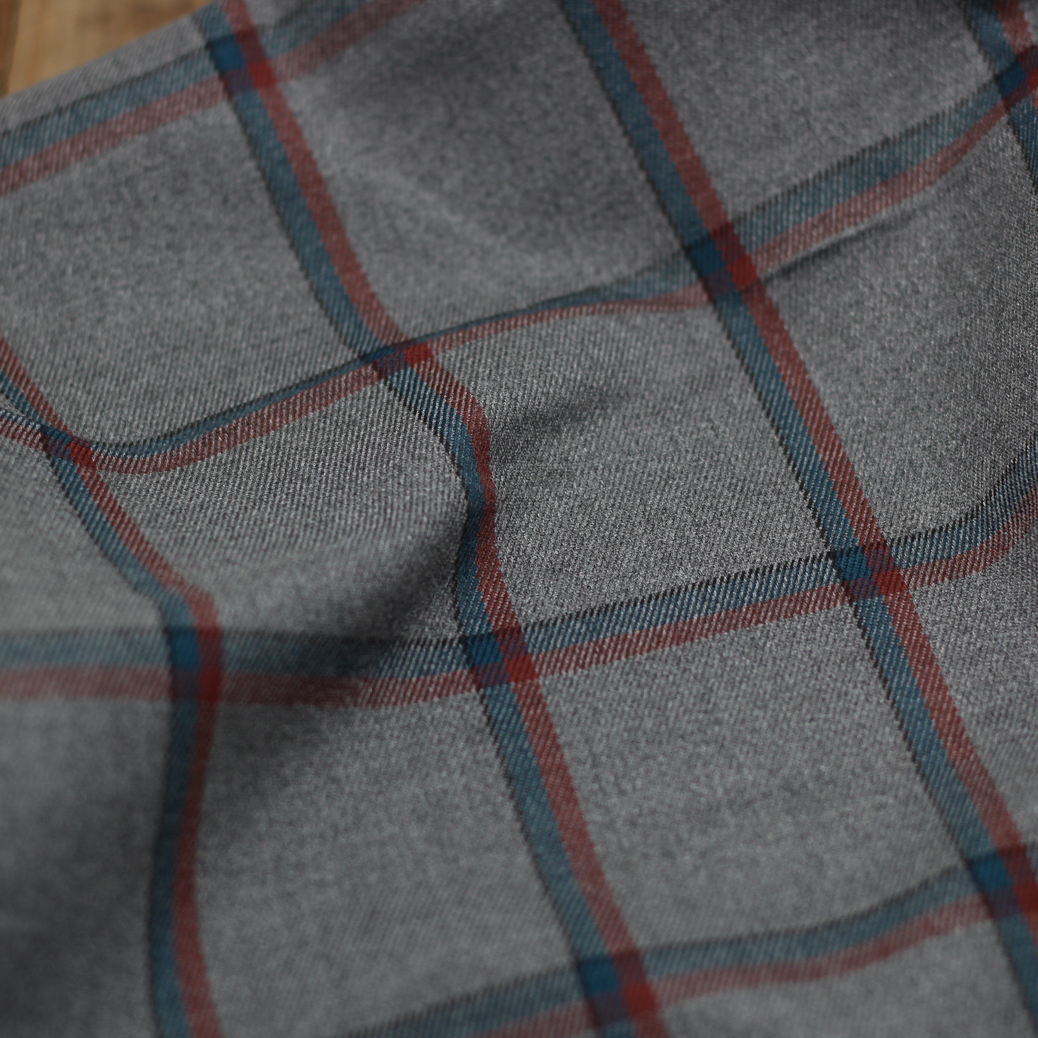 Tissu Jacquard TARTAN Bleu pétrole/Rouge - Gris (Vendu x10cm) Tissus Sélection Gaspard & Léonie | Gaspard et Léonie Tissus Mercerie Toulouse