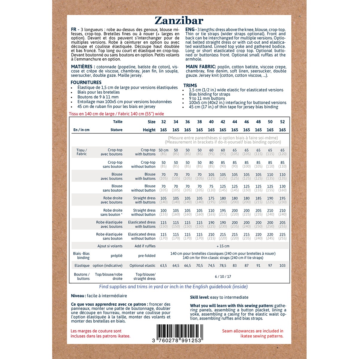 Top ou Robe ZANZIBAR patron de couture pochette - IKATEE Patron de couture Ikatee | Gaspard et Léonie Tissus en ligne et Mercerie à Toulouse