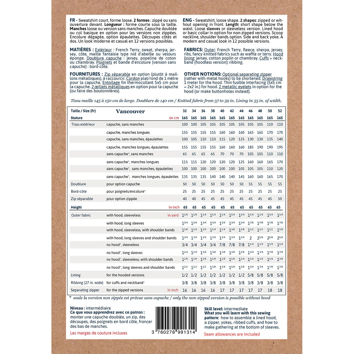 VANCOUVER Sweat Patron de couture pochette - IKATEE Patron de couture Ikatee | Gaspard et Léonie Tissus en ligne et Mercerie à Toulouse