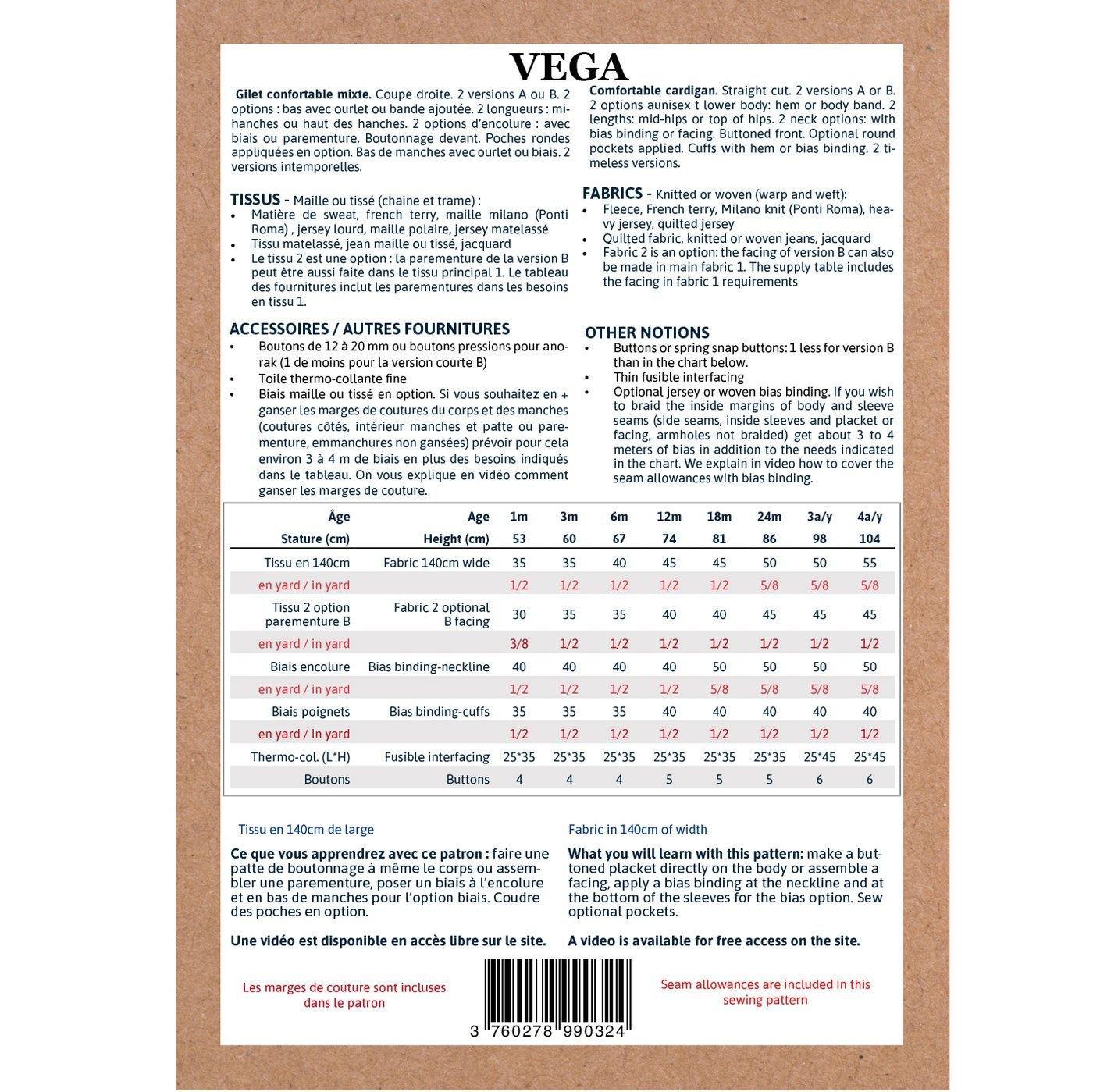VEGA Enfant Cardigan Mixte Patron de couture pochette - L'atelier de Gaspard et Léonie