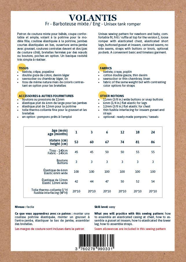 VOLANTIS Barboteuse patron de couture pochette Patron de couture Ikatee | Gaspard et Léonie Tissus Mercerie Toulouse