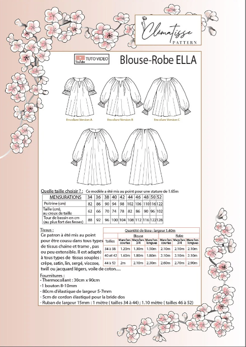 Robe/Blouse ELLA Patron de couture Pochette - CLEMATISSE PATTERN