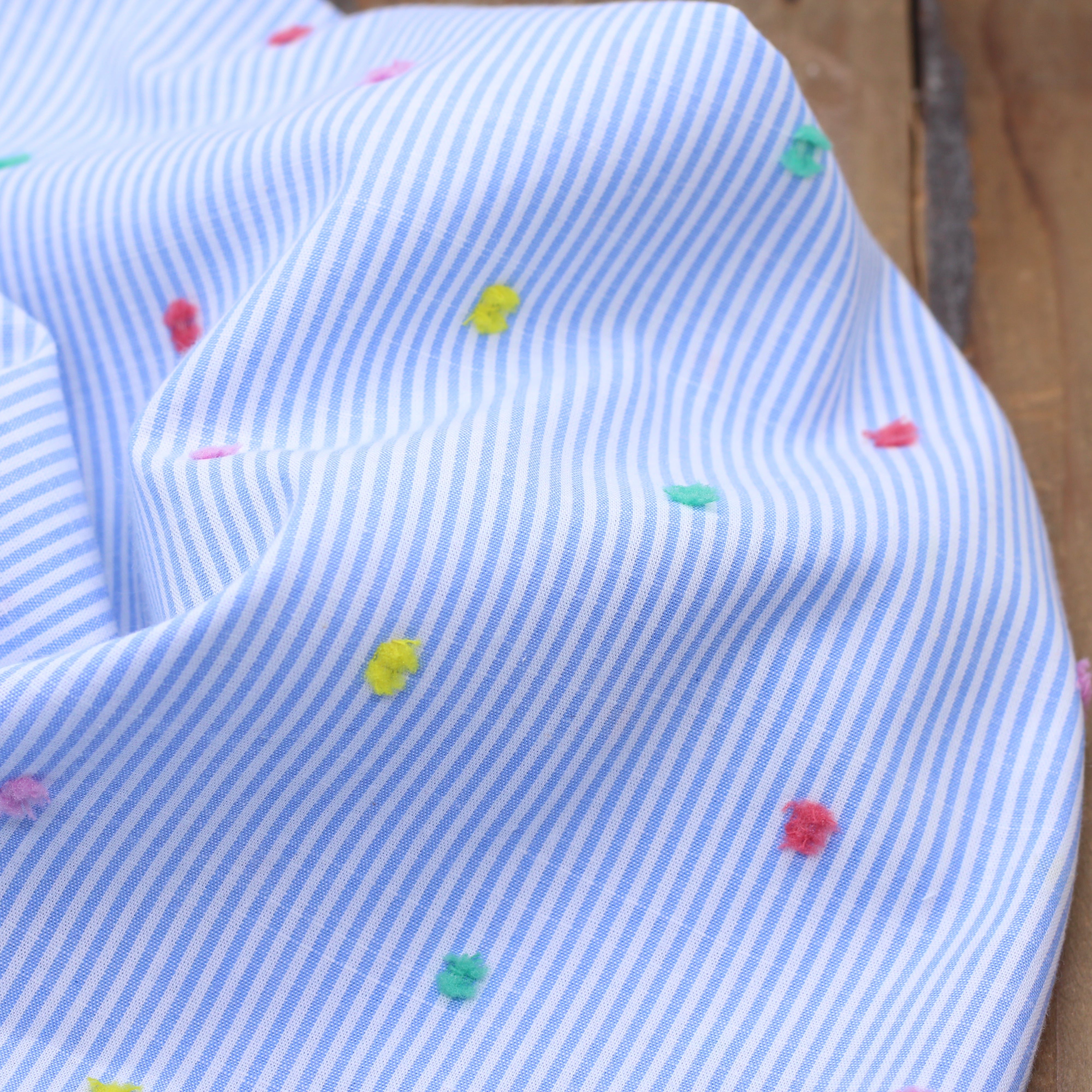 Tissu popeline de coton Rayé -  PLUMETIS COLORES - Bleu/blanc (Vendu x10cm)