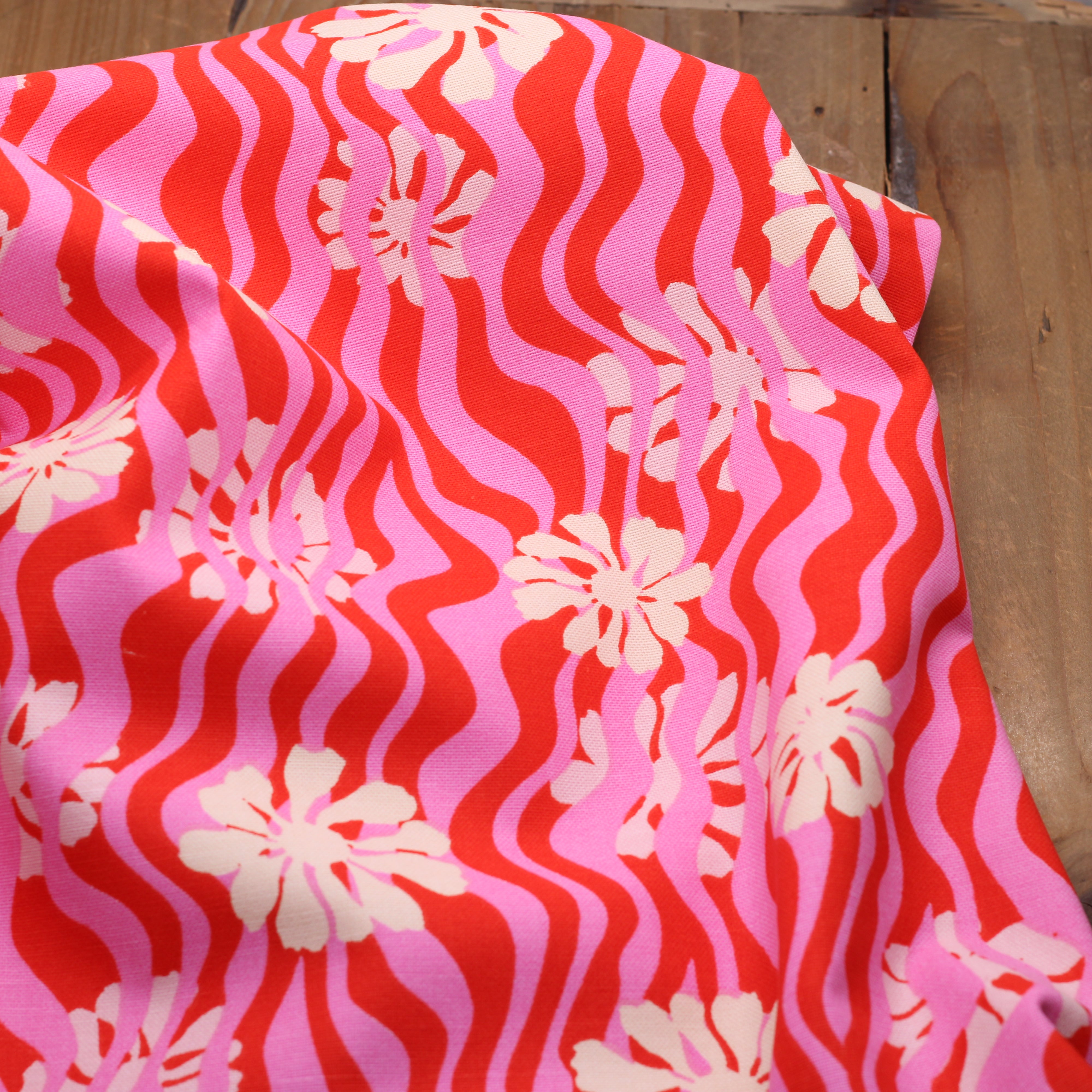 Tissu toile de coton demi Natté de coton - ROZANE -Rose (Vendu x10cm)