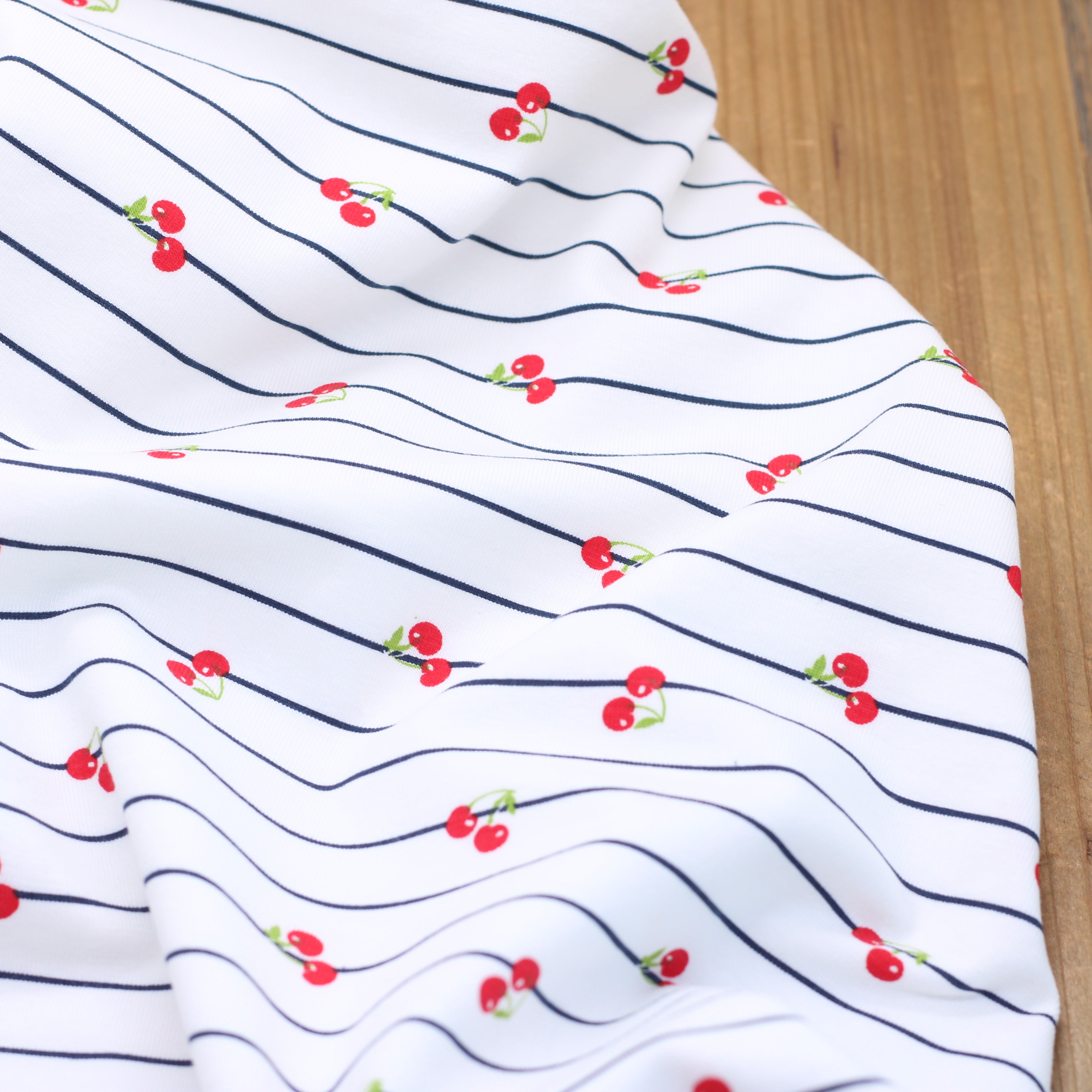 Jersey de coton - Rayé Cerises - Blanc (Vendu x10cm)