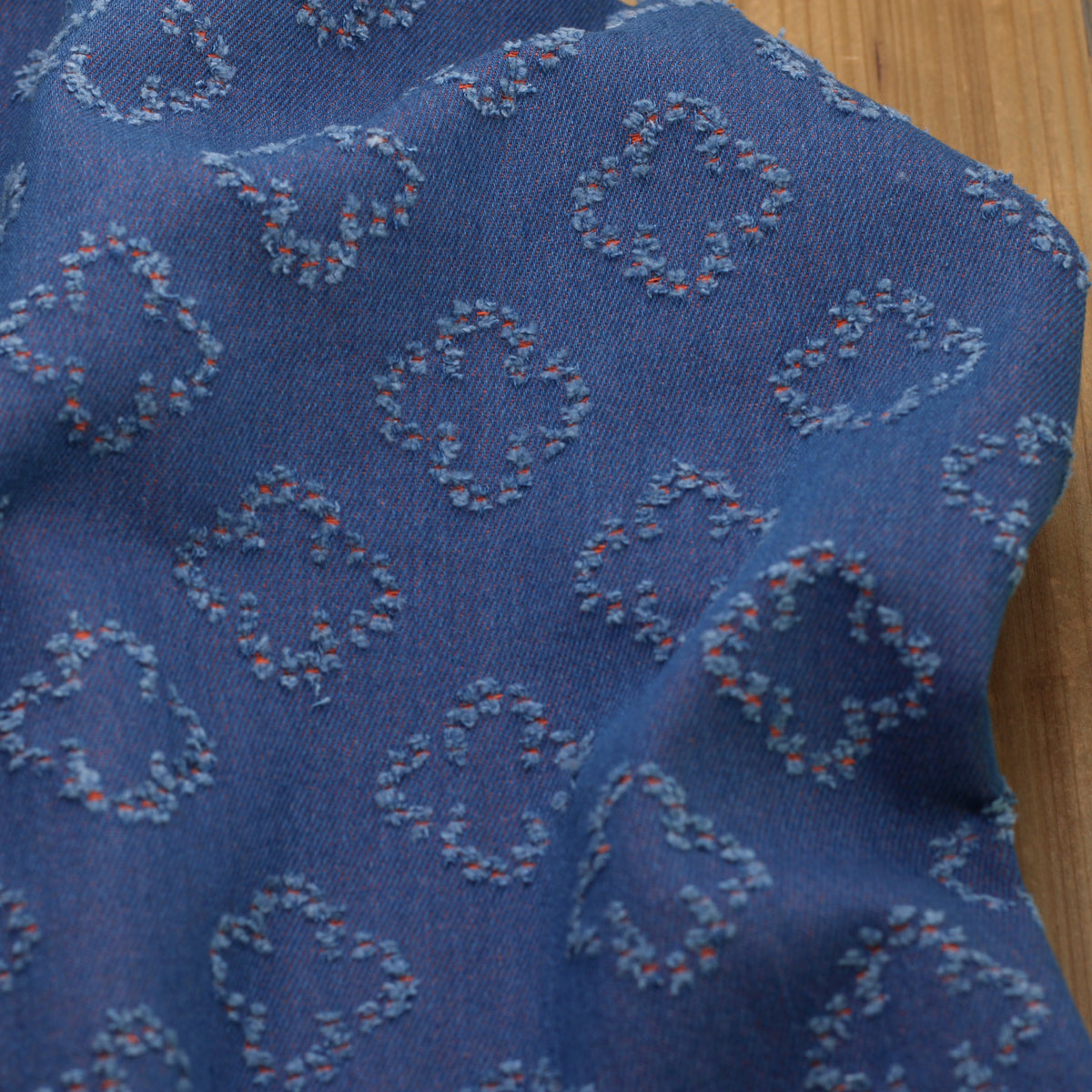Tissu coton denim - ETOILES - Bleu Brut/Orange (Vendu x10cm)