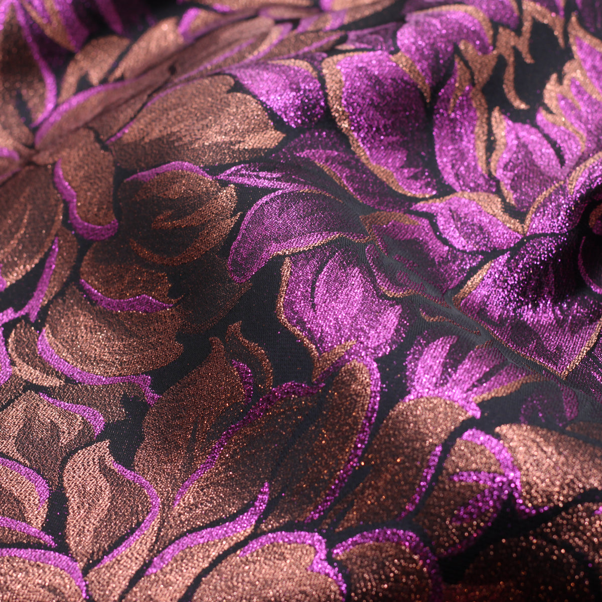 Tissu Jacquard Lurex FLEURI - Violet (Vendu x10cm)