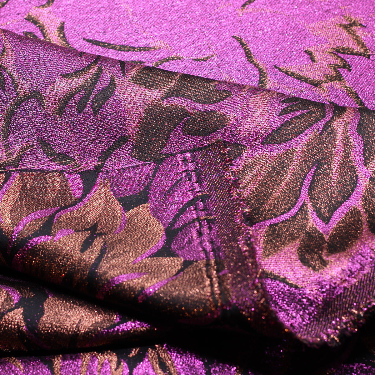 Tissu Jacquard Lurex FLEURI - Violet (Vendu x10cm)