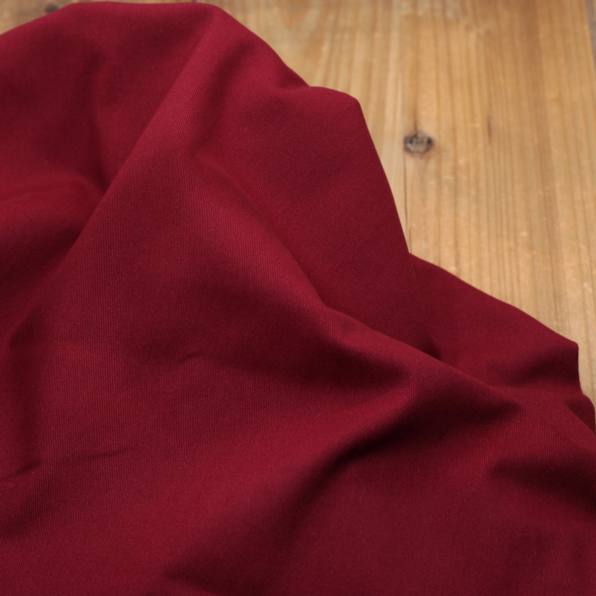 Tissu Twill de coton brossé stretch - CHINO - Rouge bordeaux (Vendu par 10cm)