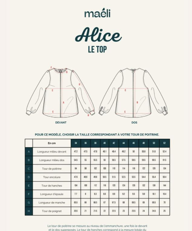 Blouse / Top ALICE Patron de couture Pochette - MAELI Patron de couture MAELI | Gaspard et Léonie Tissus en ligne et Mercerie à Toulouse