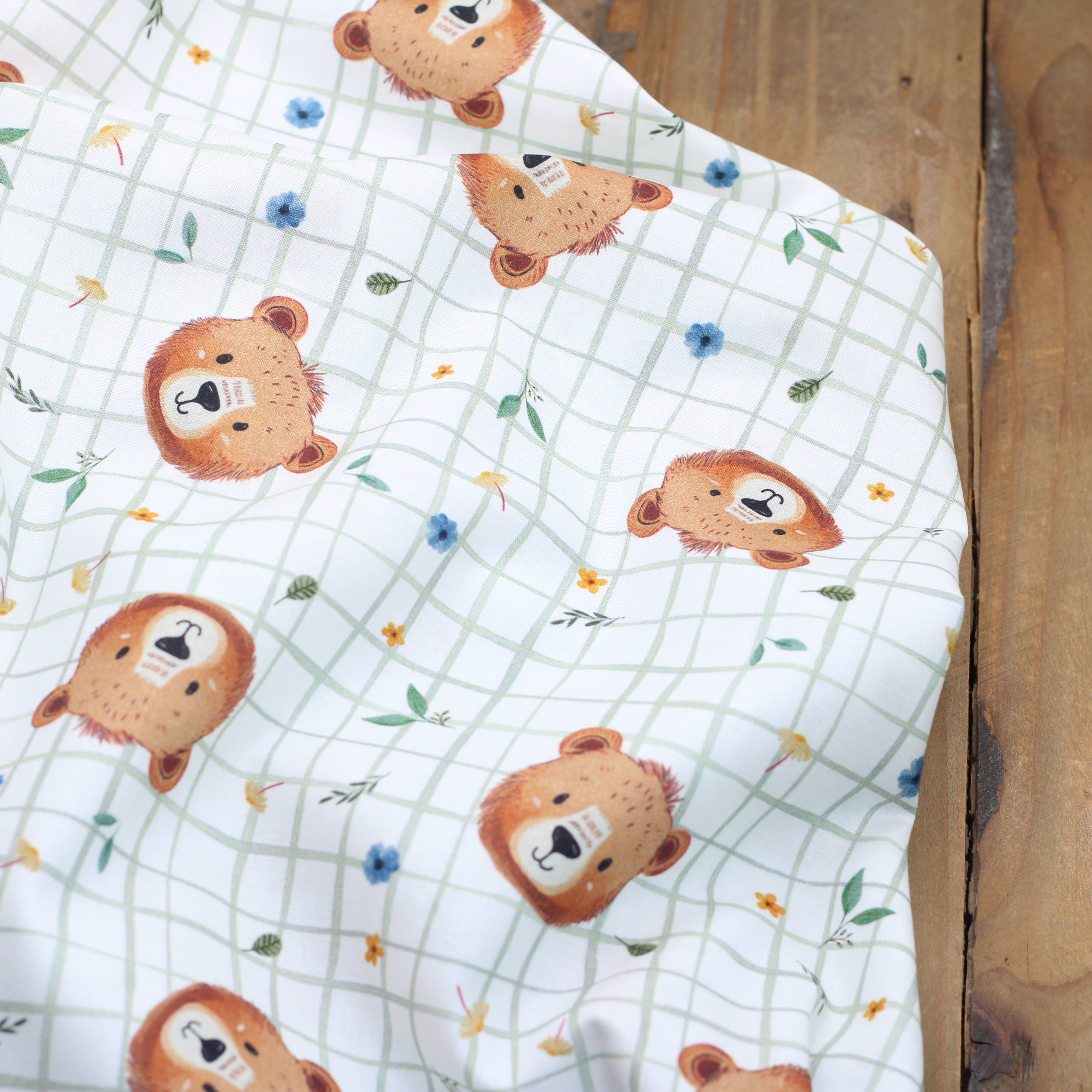 Tissu coton - ALBERT - Blanc/Vert (vendu x10cm) Tissus DOMOTEX | Gaspard et Léonie Tissus en ligne et Mercerie à Toulouse