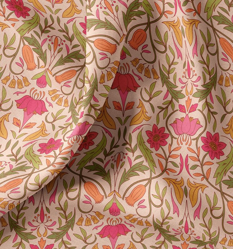 Tissu coton - ALPHONSE - Pêche/Rose (vendu x10cm) Tissus DOMOTEX | Gaspard et Léonie Tissus en ligne et Mercerie à Toulouse