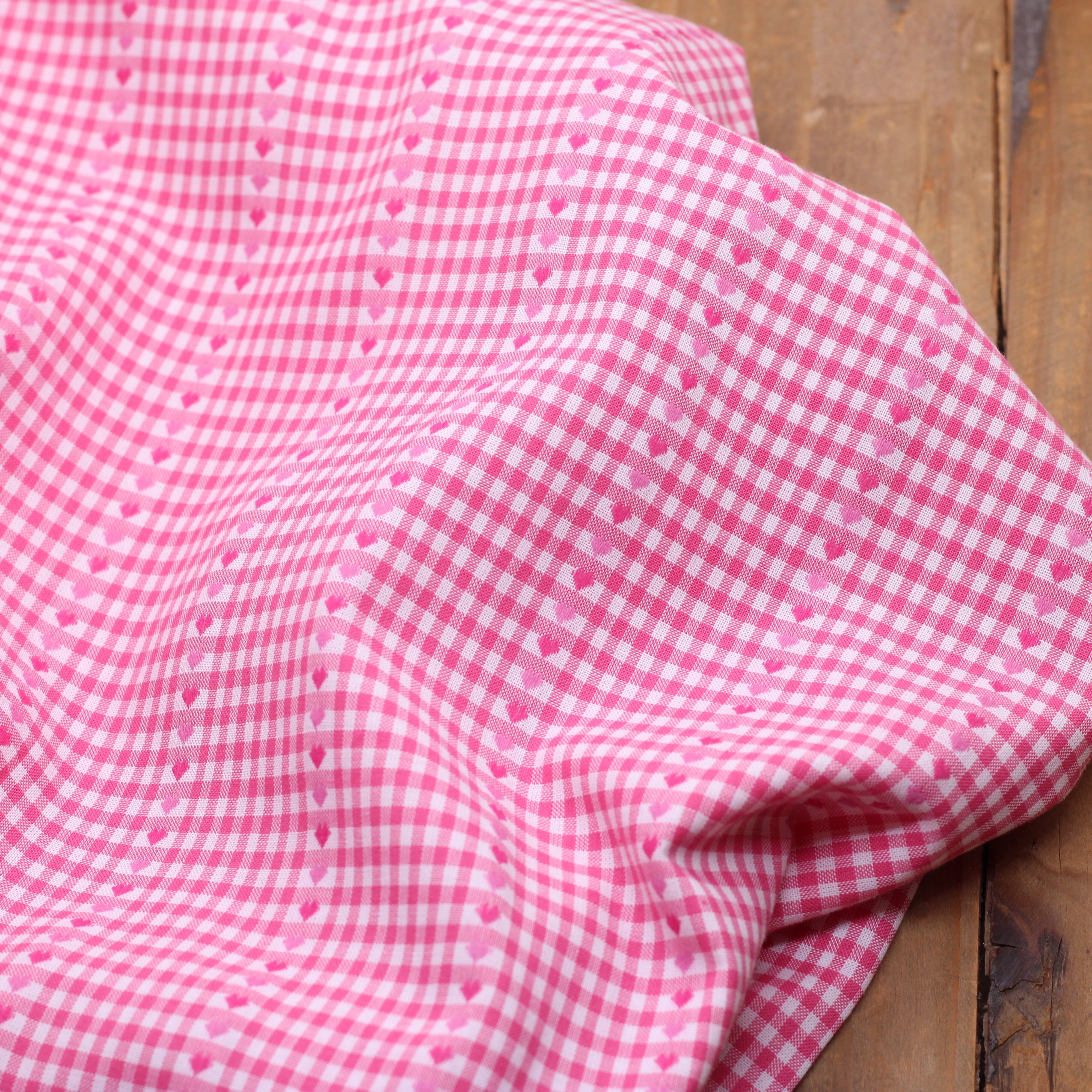 Tissu coton brodé- VICHY COEURS - Rose/Blanc (Vendu x10cm) Tissus Sélection Gaspard & Léonie | Gaspard et Léonie Tissus en ligne et Mercerie à Toulouse