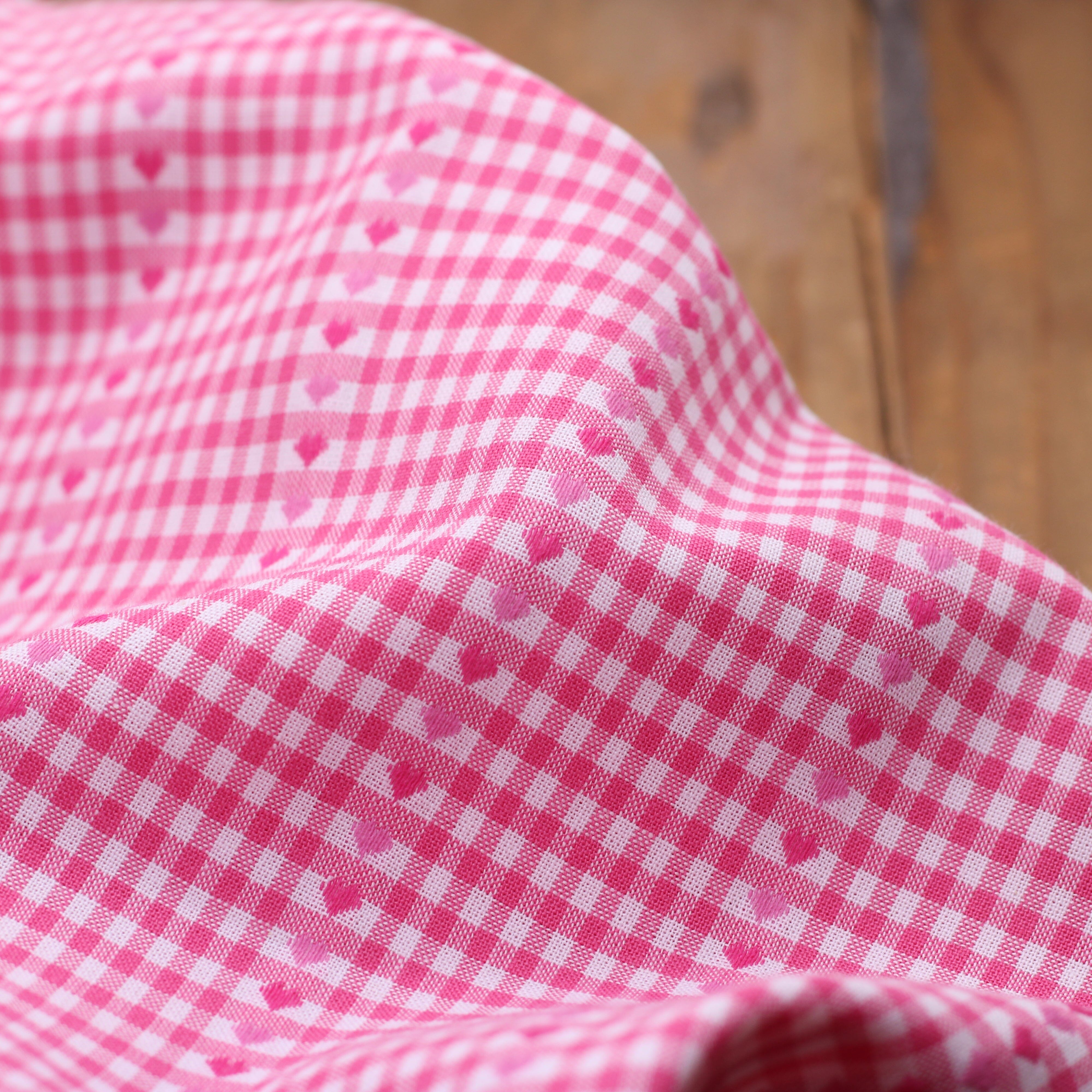 Tissu coton brodé- VICHY COEURS - Rose/Blanc (Vendu x10cm) Tissus Sélection Gaspard & Léonie | Gaspard et Léonie Tissus en ligne et Mercerie à Toulouse