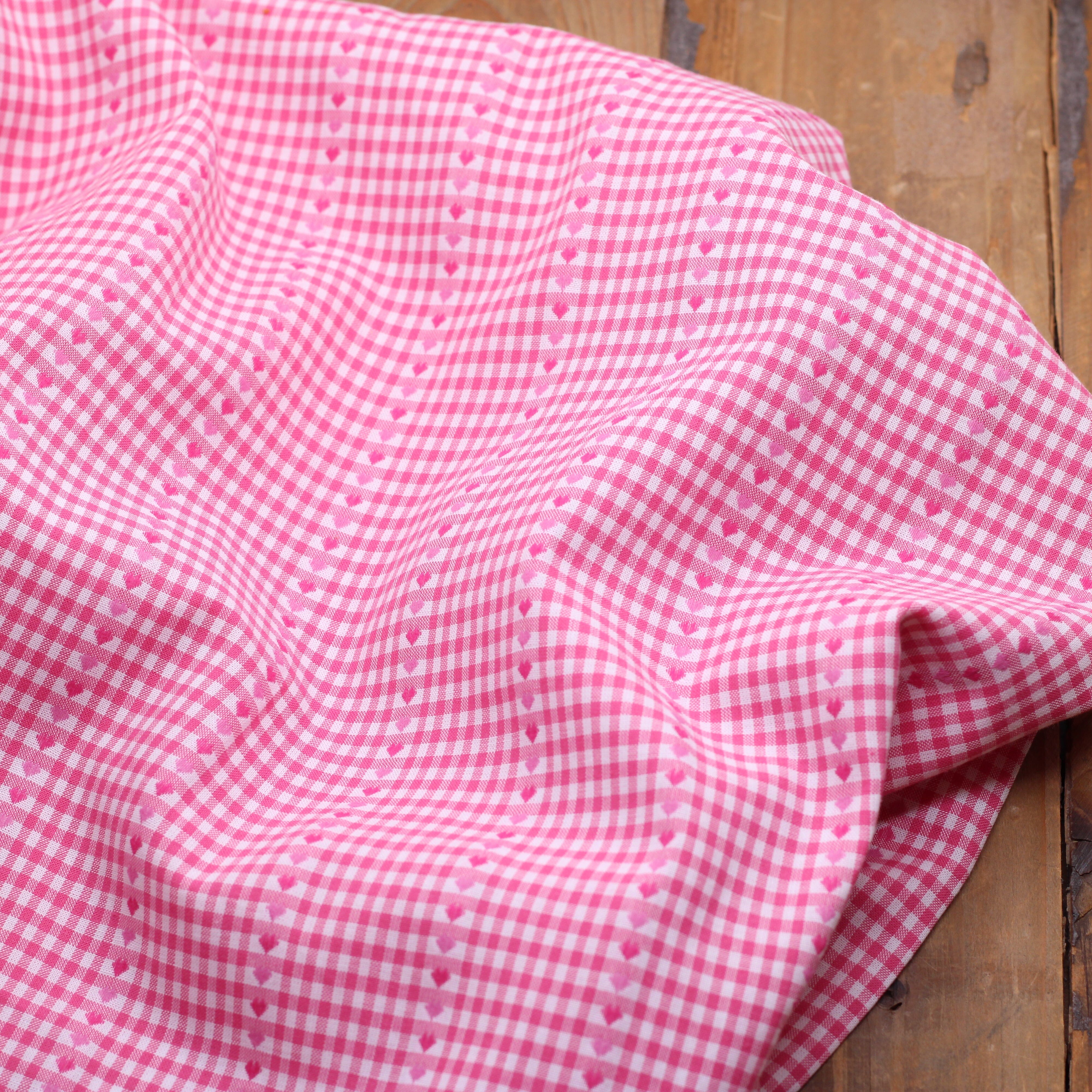 Tissu coton brodé- VICHY COEURS - Rose/Blanc (Vendu x10cm) Tissus Sélection Gaspard & Léonie | Gaspard et Léonie Tissus en ligne et Mercerie à Toulouse