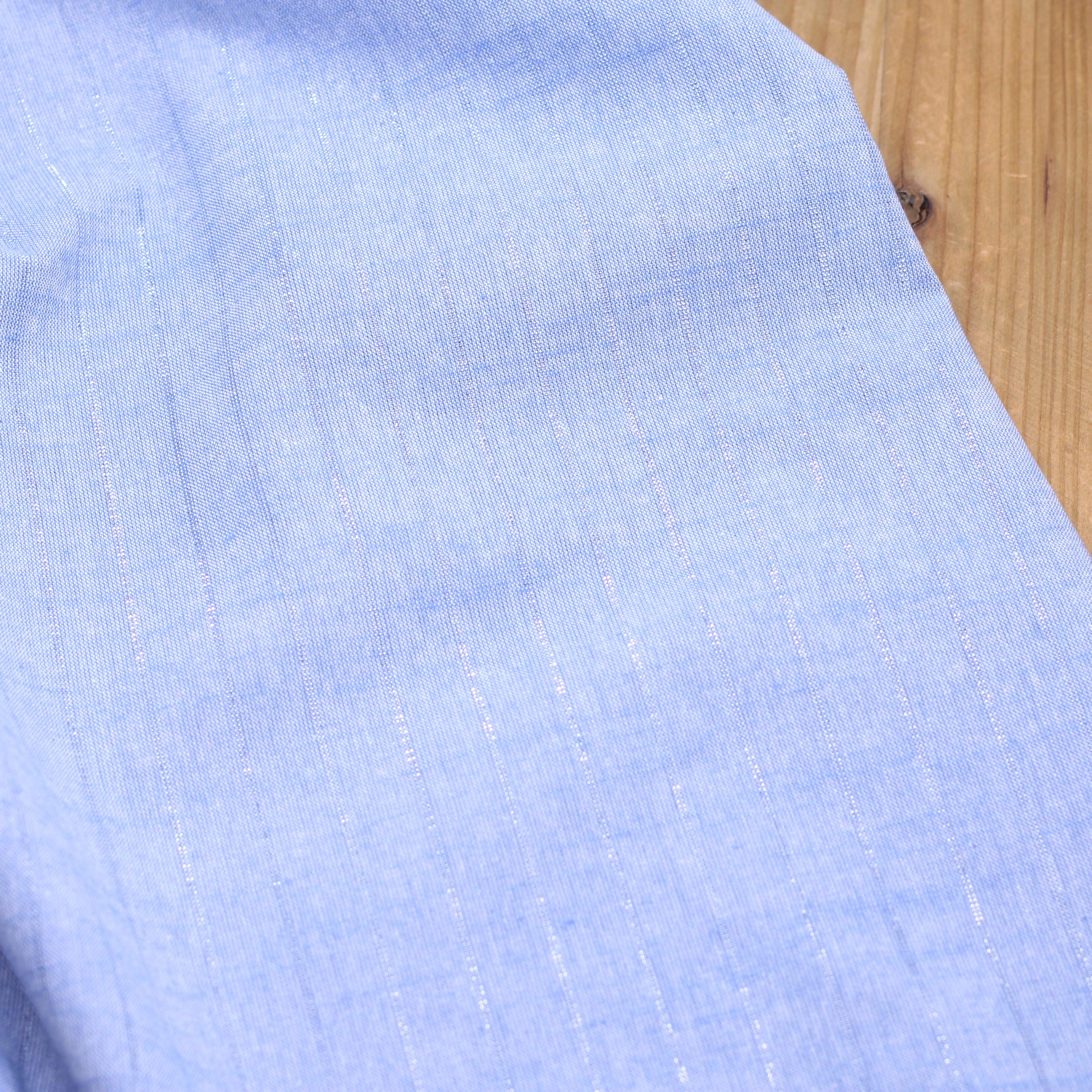Tissu coton chambray rayé - Lurex Argent - Bleu (Vendu x10cm) Tissus Sélection Gaspard & Léonie | Gaspard et Léonie Tissus en ligne et Mercerie à Toulouse
