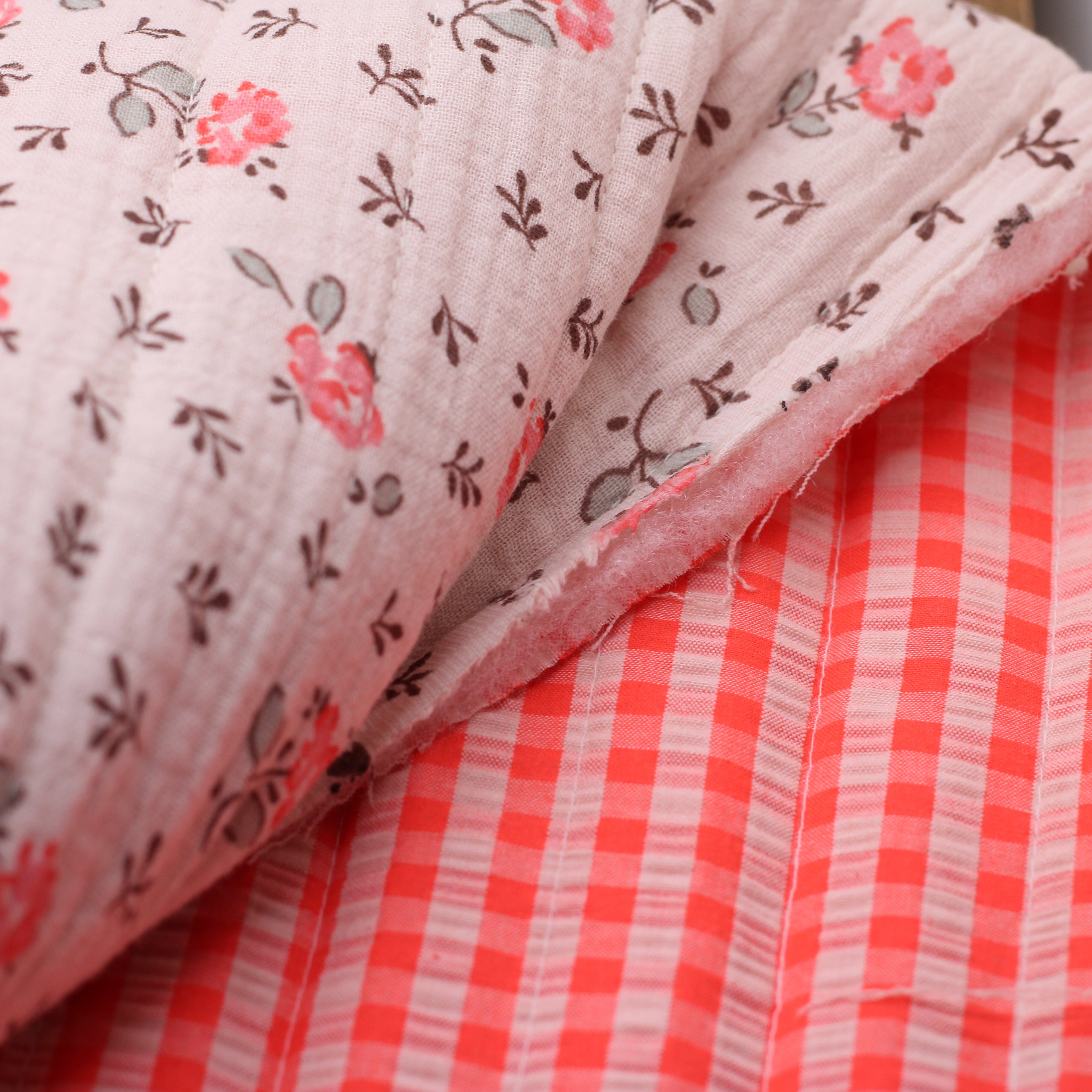 Tissu coton Matelassé Seersecker - OLYMPE/VICHY- Fluo Corail (Vendu x10cm) Tissus DOMOTEX | Gaspard et Léonie Tissus en ligne et Mercerie à Toulouse