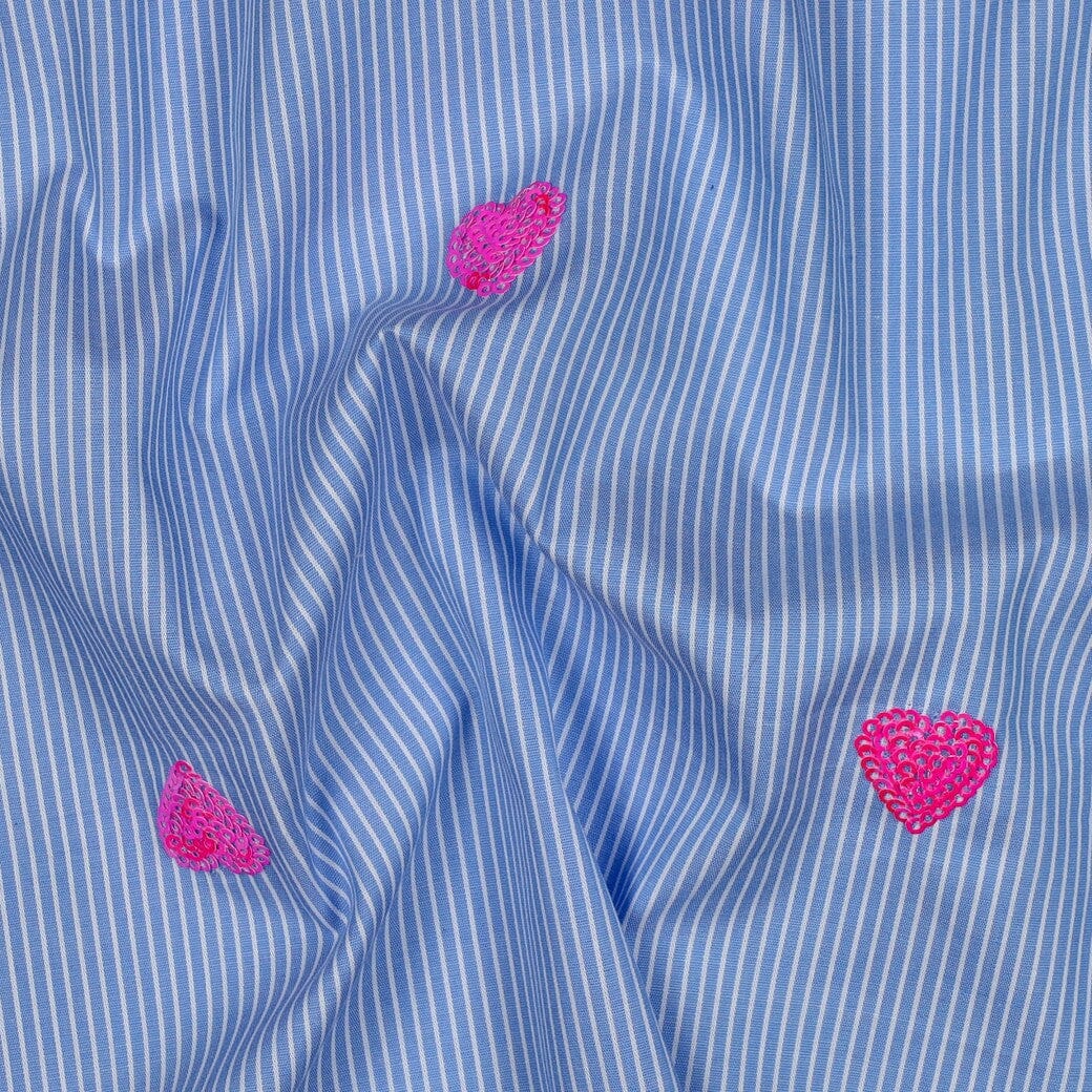 Tissu coton rayé - COEURS SEQUINS - Bleu ciel (Vendu x10cm) Tissus Sélection Gaspard & Léonie | Gaspard et Léonie Tissus en ligne et Mercerie à Toulouse