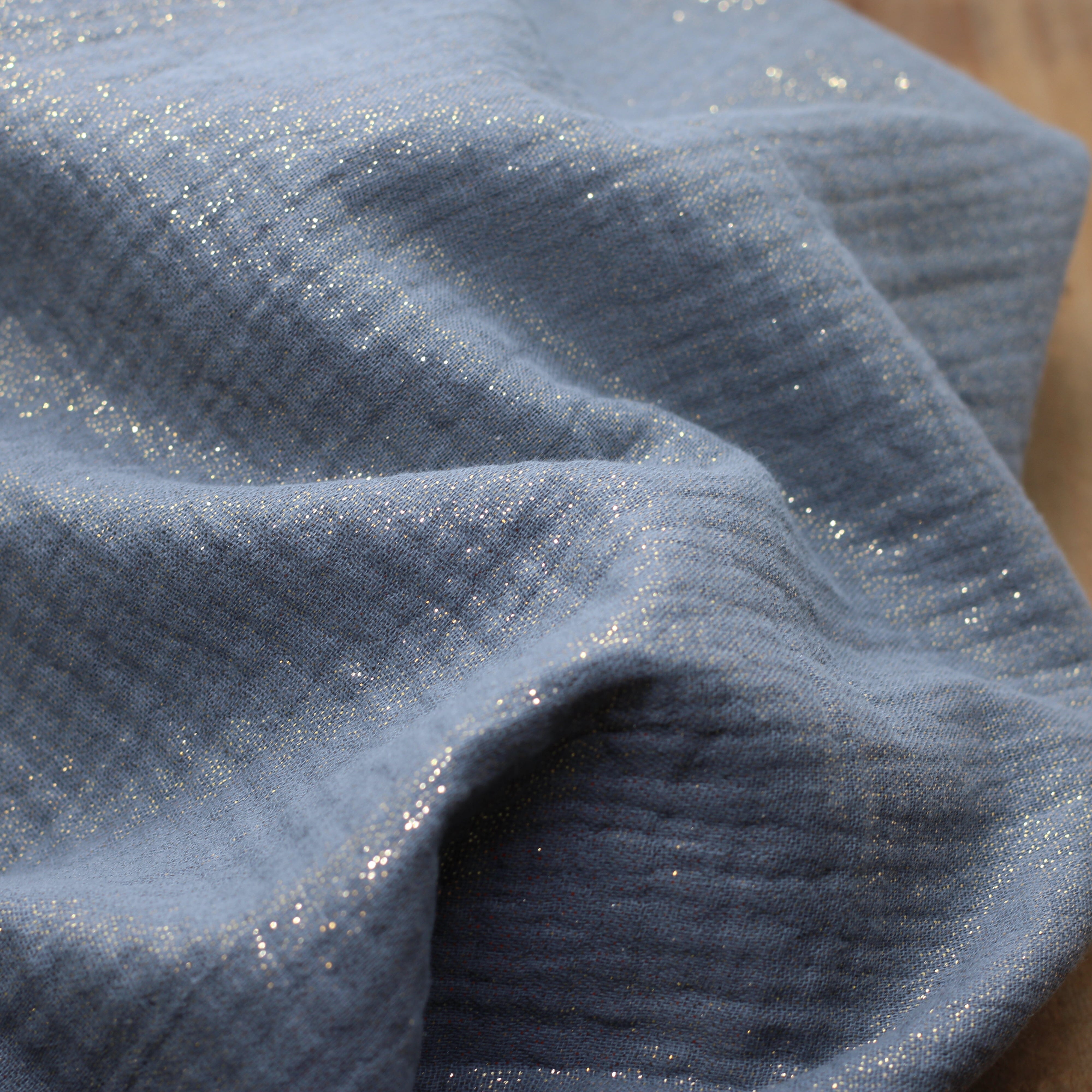Tissu double gaze de coton - Bleu denim pailleté Or (Vendu x10cm) Tissus Sélection Gaspard & Léonie | Gaspard et Léonie Tissus en ligne et Mercerie à Toulouse