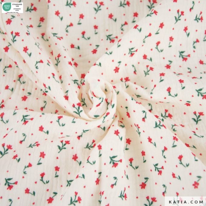 Tissu Double gaze de coton - MEXICO FLOWERS - Ecru| KATIA Fabrics (Vendu x10cm) Tissus katia Fabrics | Gaspard et Léonie Tissus en ligne et Mercerie à Toulouse