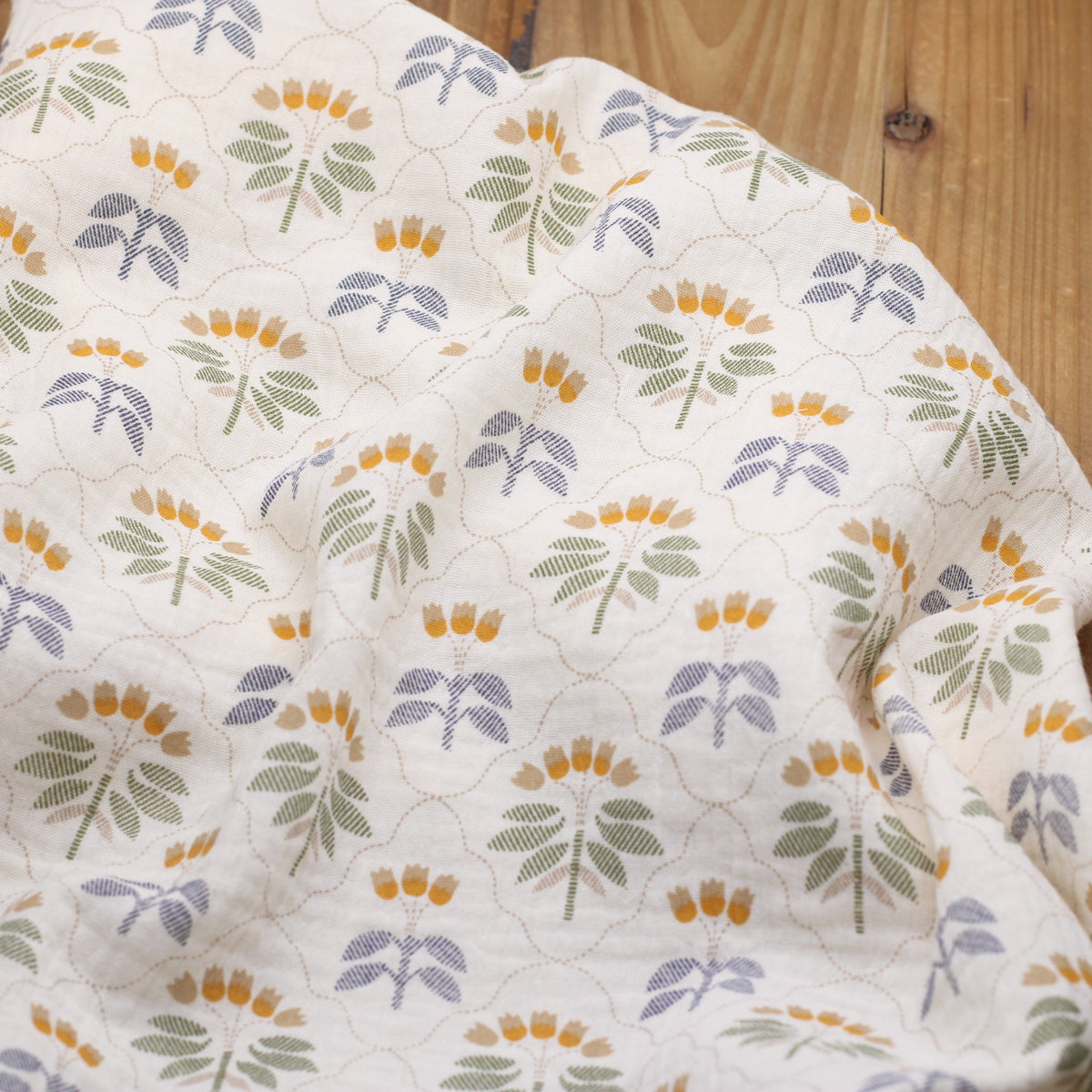 Tissu double Gaze de coton - SEVIGNE - Ecru/vert (Vendu x10cm) Tissus DOMOTEX | Gaspard et Léonie Tissus en ligne et Mercerie à Toulouse