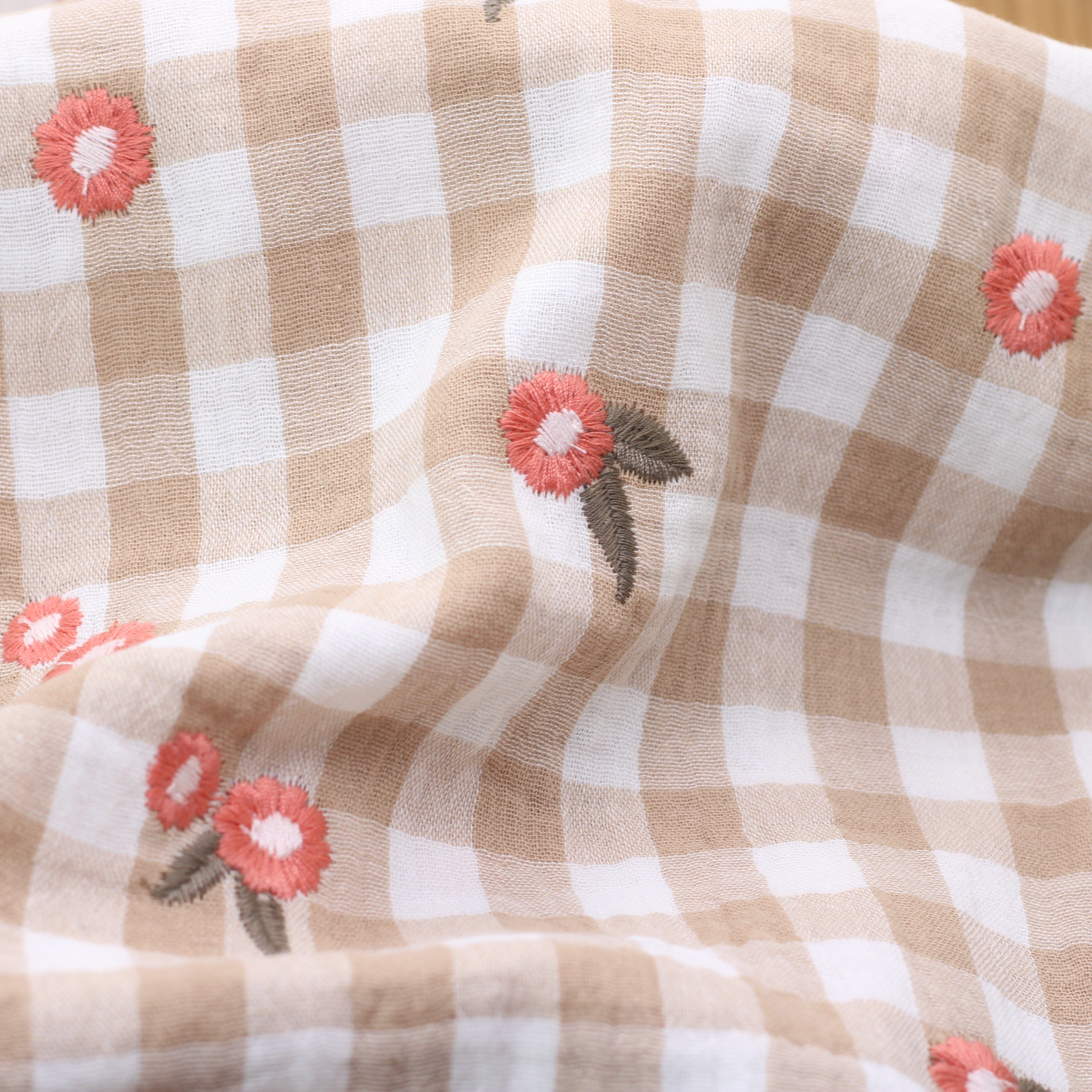 Tissu double Gaze de coton - VICHY BRODE - Beige POPPY DESIGNED (Vendu x10cm) Tissus POPPY Designed For You | Gaspard et Léonie Tissus en ligne et Mercerie à Toulouse